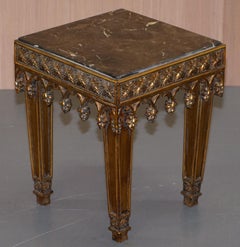 Pair of Gold Giltwood Marble Bust Stands Side End Lamp Wine Tables