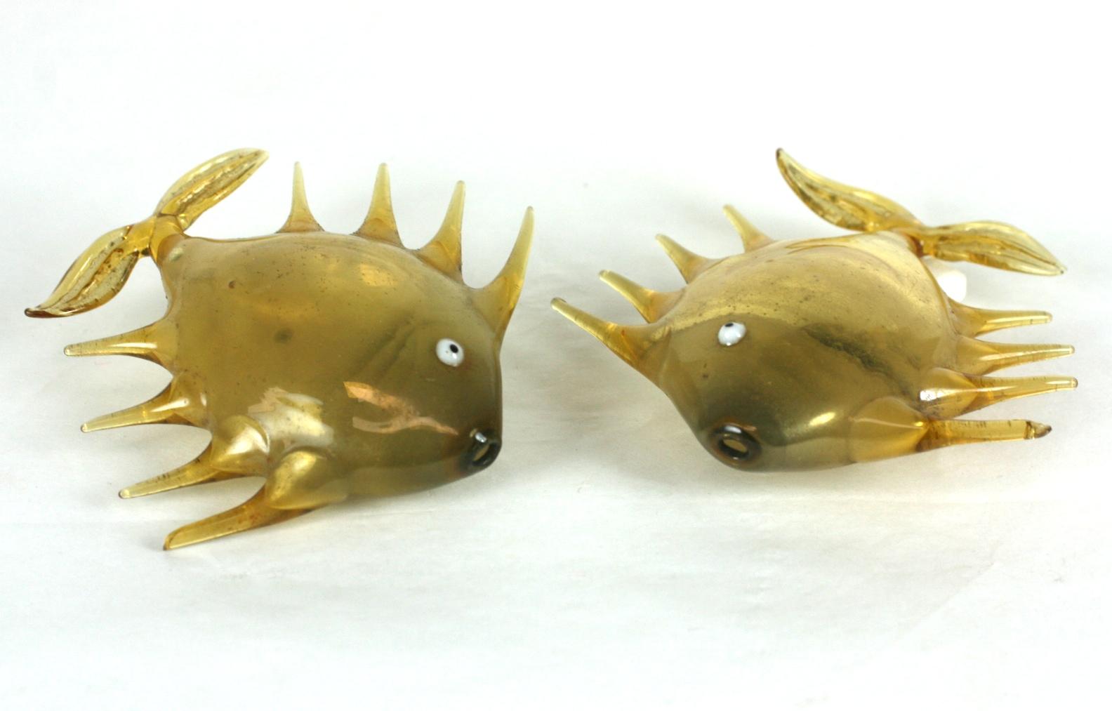 Art Deco Pair of Gold Glass Bimini Fish