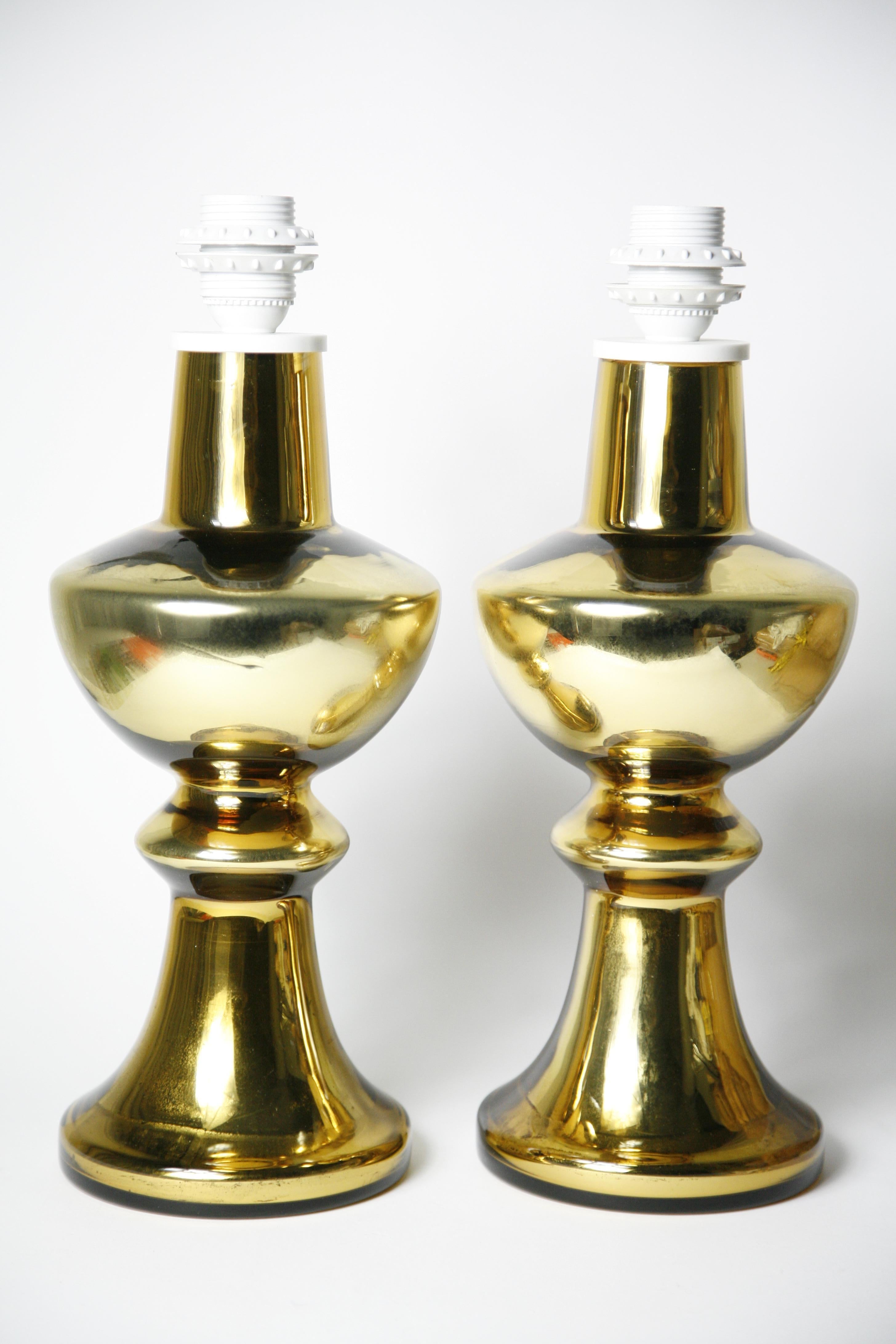 Pair of Gold Glass Encased Lamps with Patina by Flygsfors, Sweden, 1970 For Sale 4