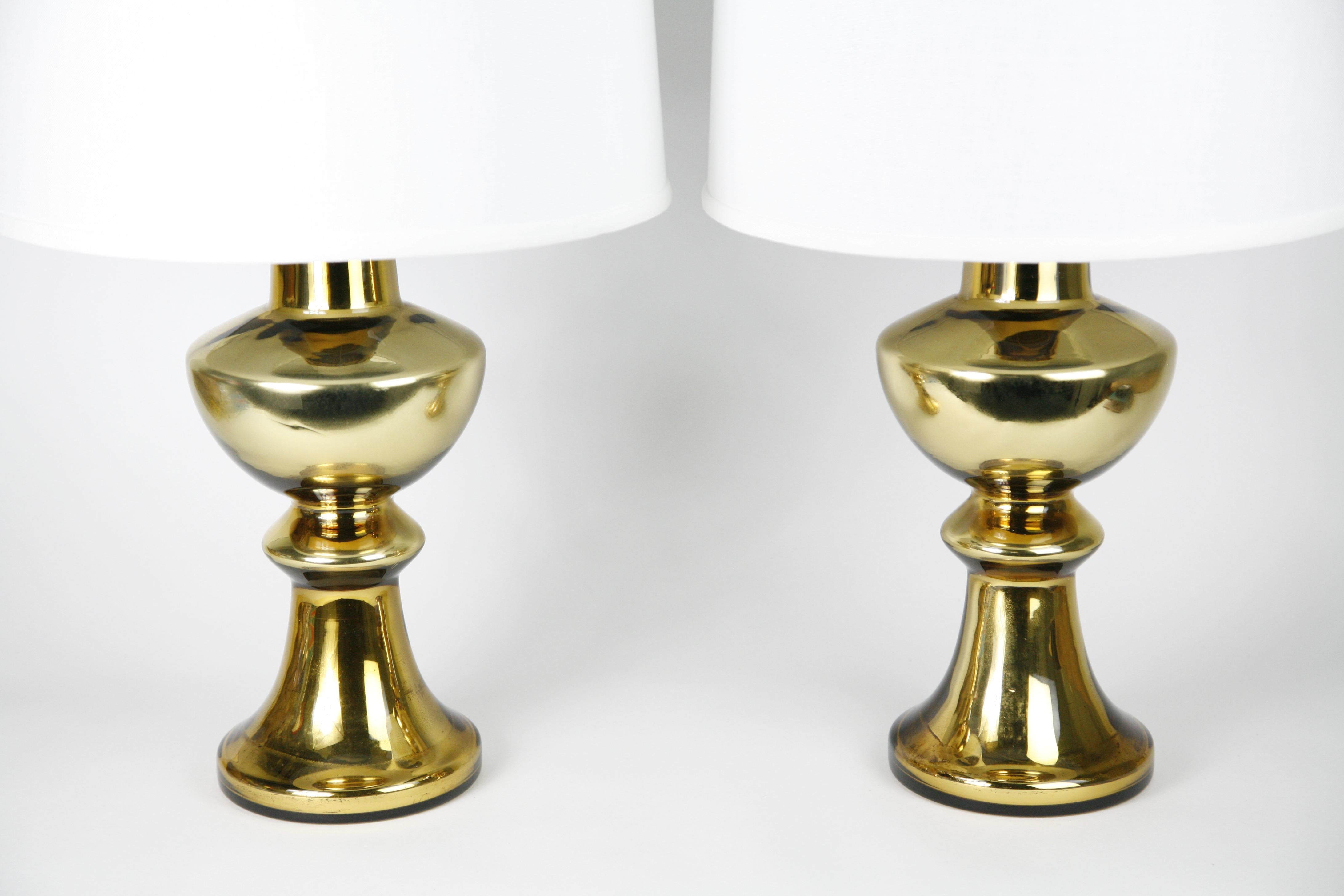 Pair of Gold Glass Encased Lamps with Patina by Flygsfors, Sweden, 1970 For Sale 10