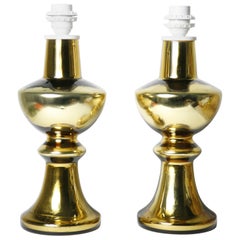 Pair of Gold Glass Encased Lamps with Patina by Flygsfors, Sweden, 1970