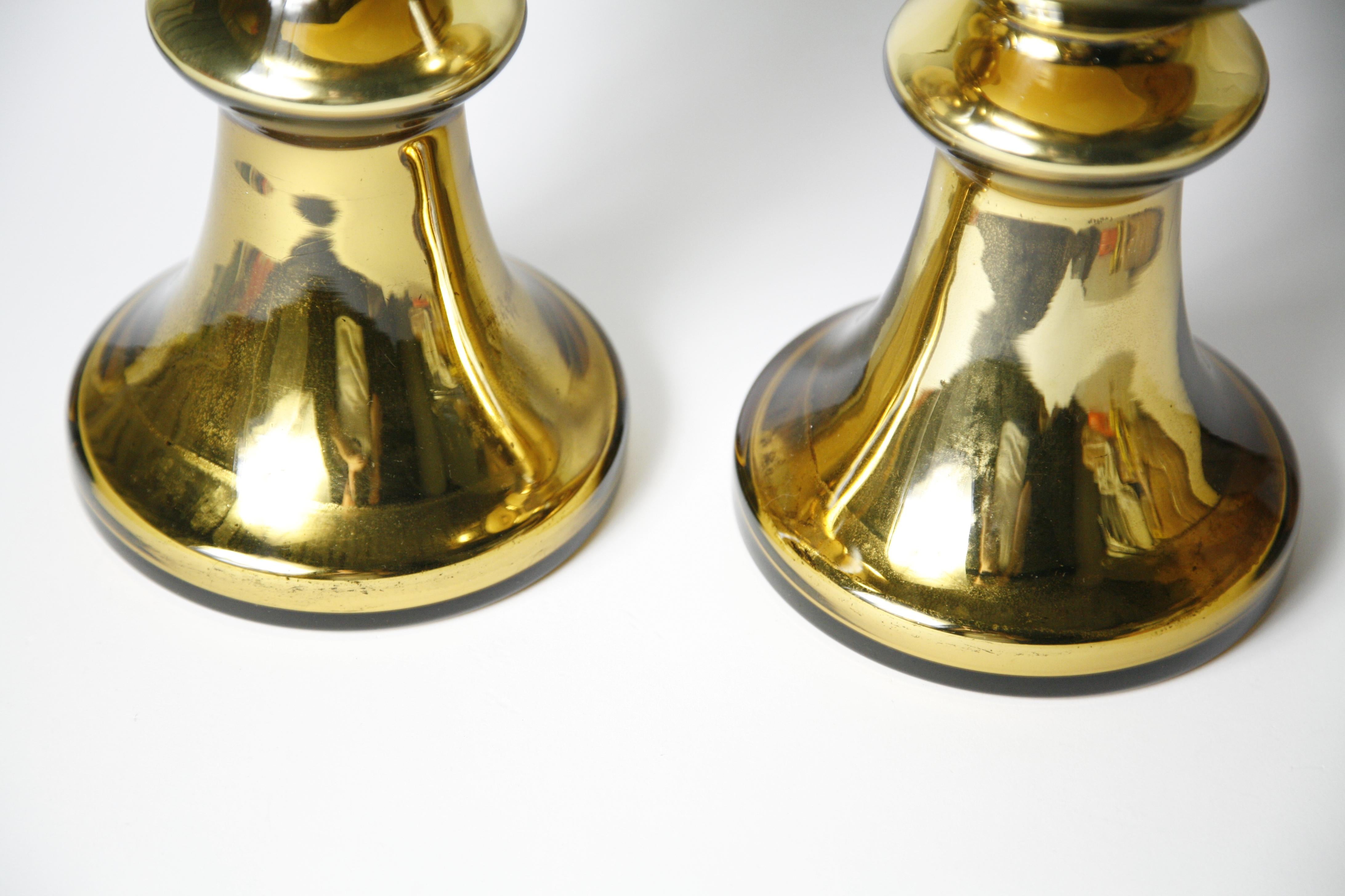Swedish Pair of Gold Glass Encased Lamps with Patina by Flygsfors, Sweden, 1970 For Sale