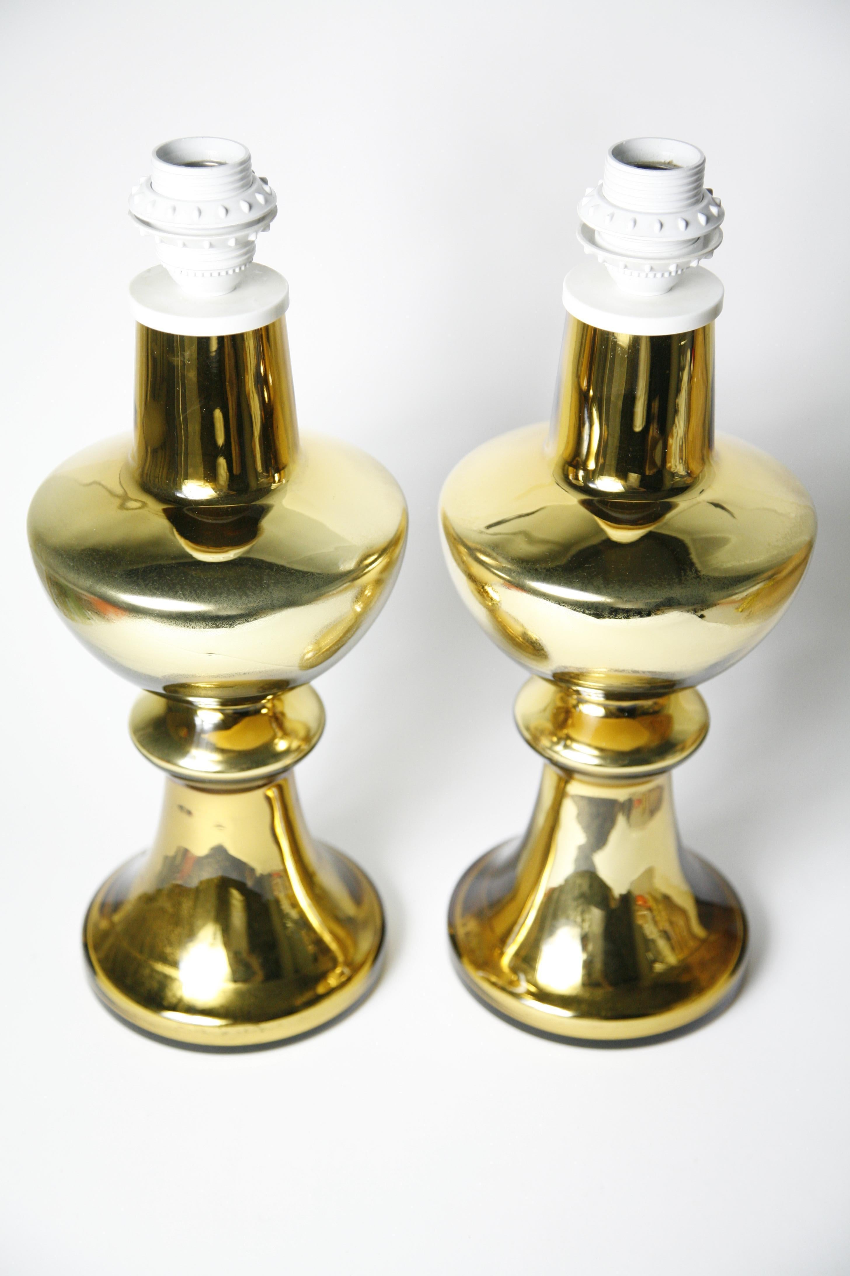 Cast Pair of Gold Glass Encased Lamps with Patina by Flygsfors, Sweden, 1970 For Sale