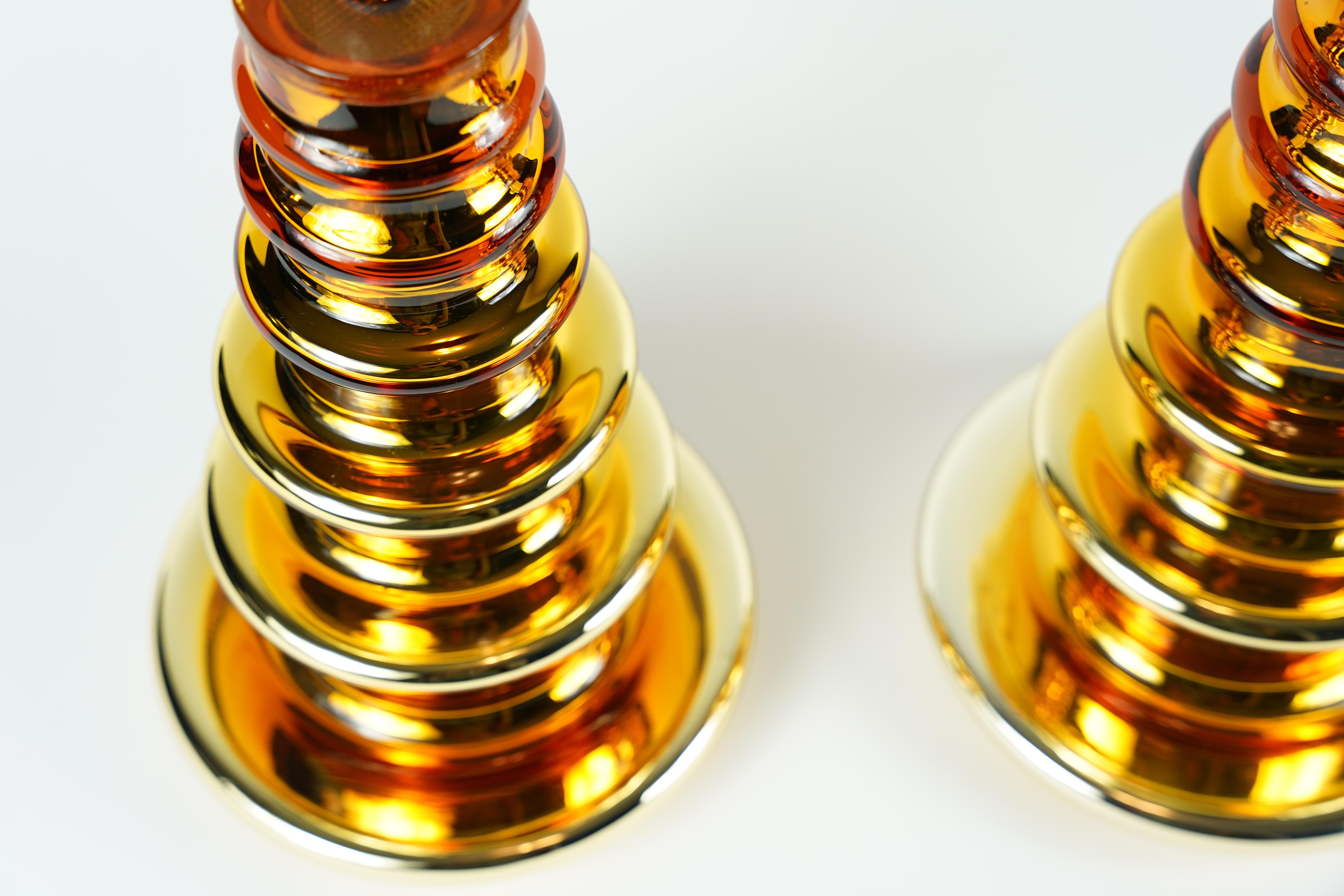 Pair of Gold Glass Lamps by Flygsfors, Sweden, 1970 In Good Condition For Sale In Bronx, NY