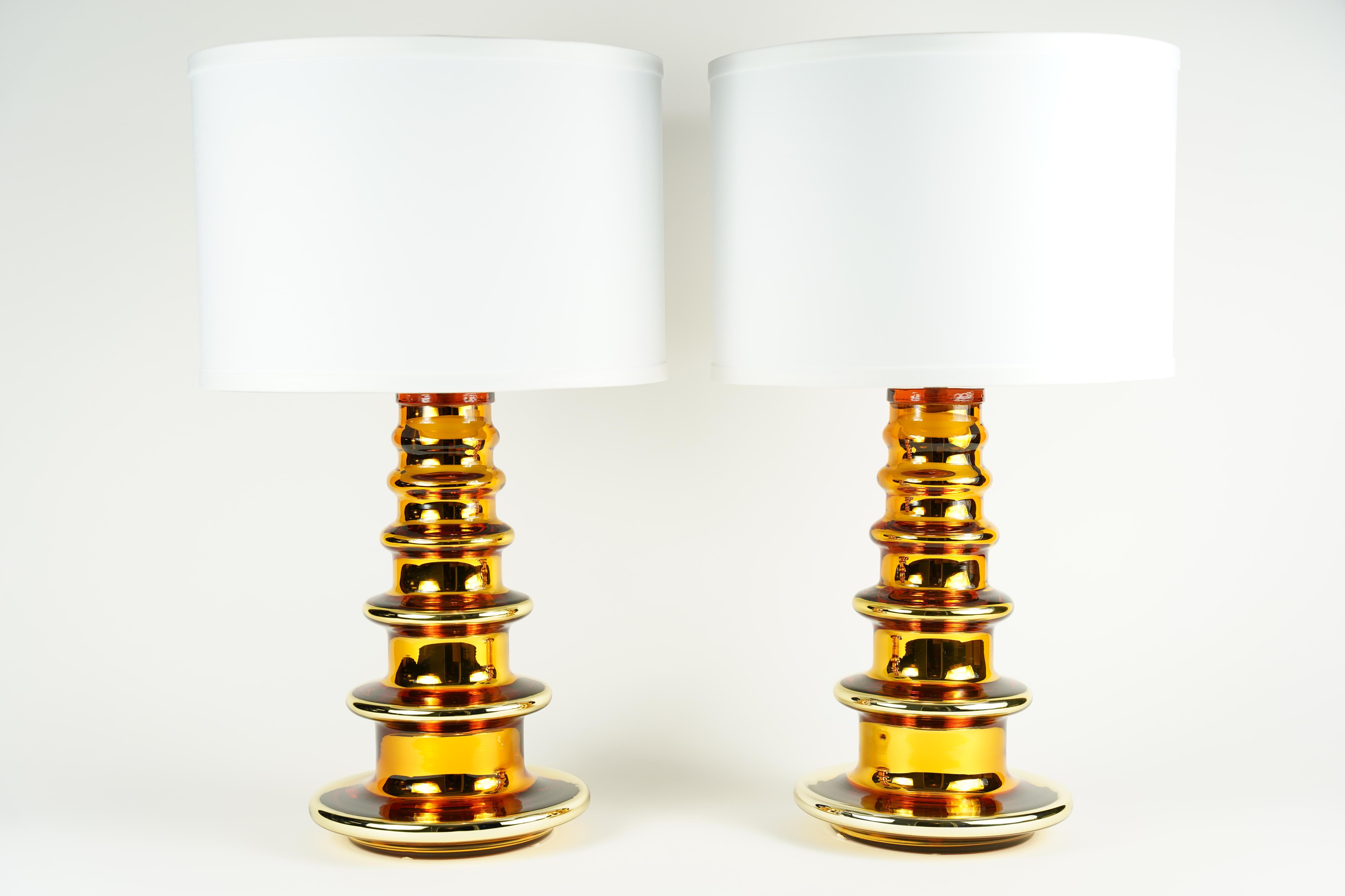 20th Century Pair of Gold Glass Lamps by Flygsfors, Sweden, 1970 For Sale
