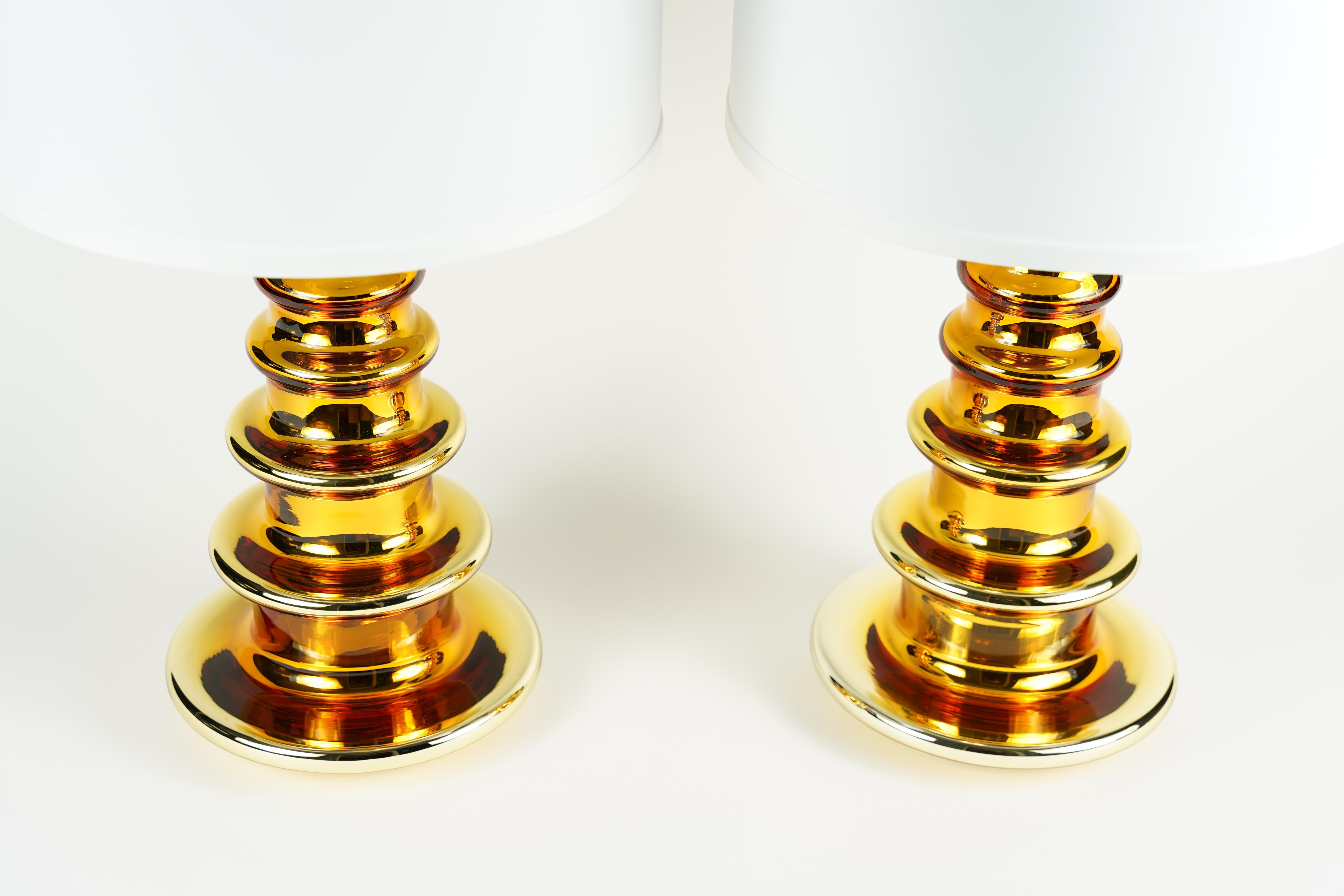 Pair of Gold Glass Lamps by Flygsfors, Sweden, 1970 For Sale 1