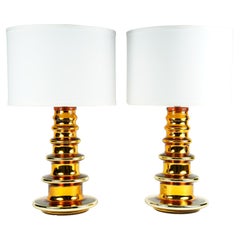 Pair of Gold Glass Lamps by Flygsfors, Sweden, 1970