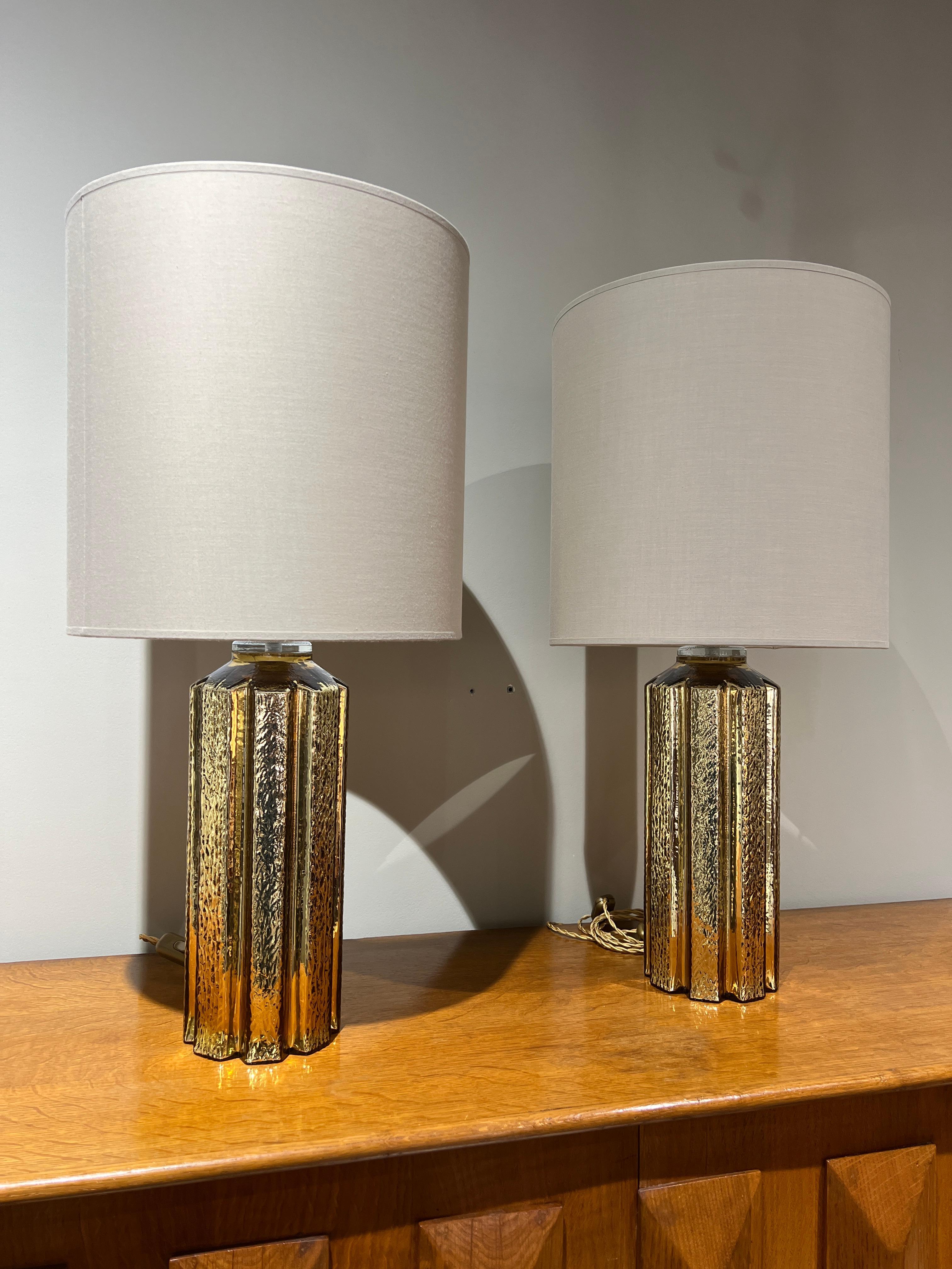 Pair of Gold Glass Tables Lamps Sweden circa 1970 Orrefors  In Good Condition In PARIS, FR