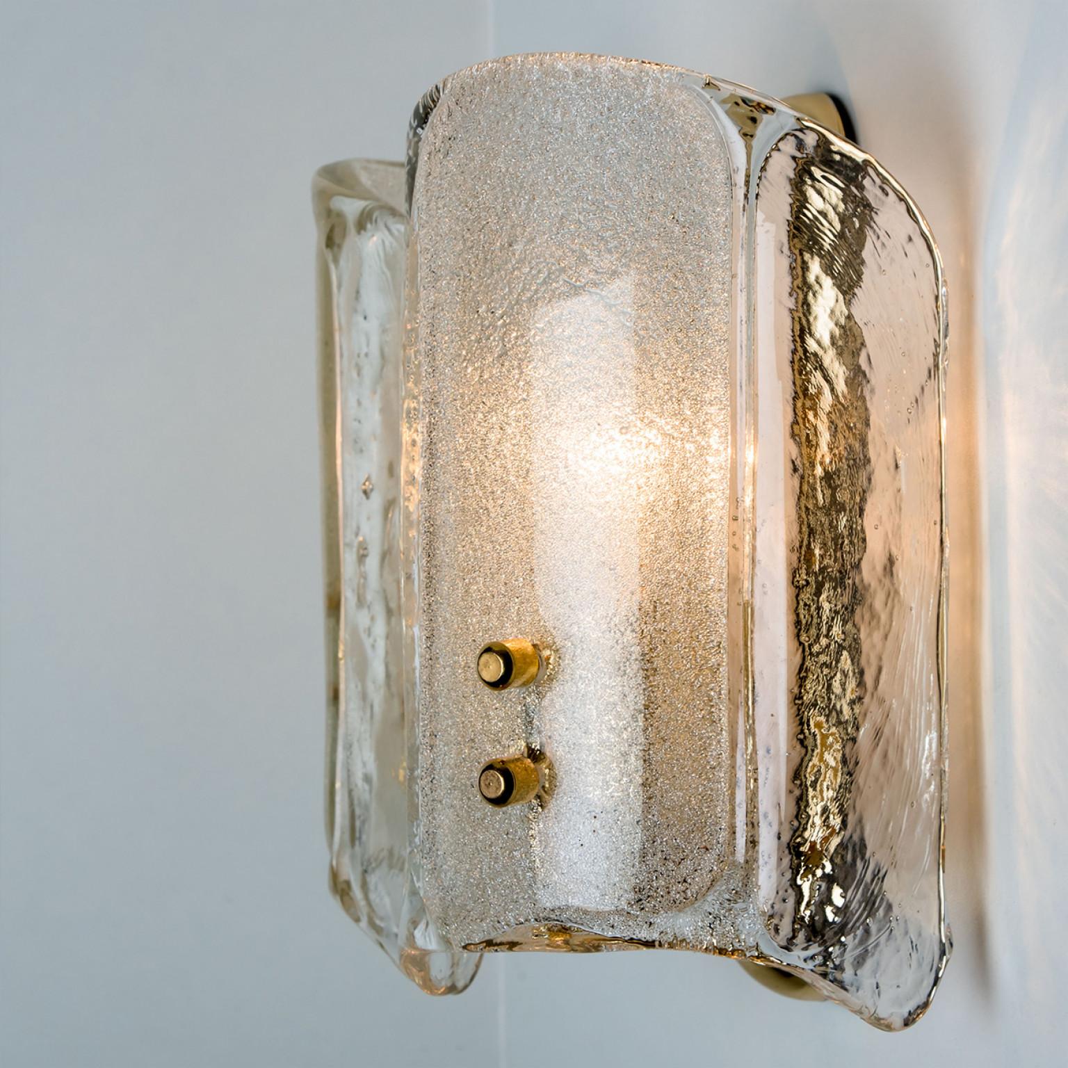 Metal Pair of Gold Glass Wall Lights, 1960s, Kalmar Style