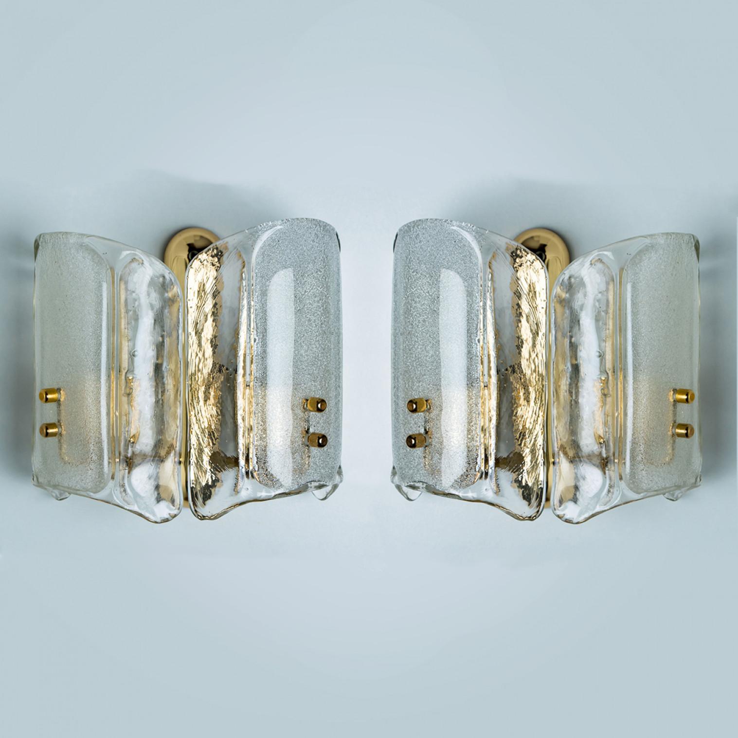 Pair of Gold Glass Wall Lights, 1960s, Kalmar Style 1