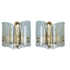 Pair of Gold Glass Wall Lights, 1960s, Kalmar Style