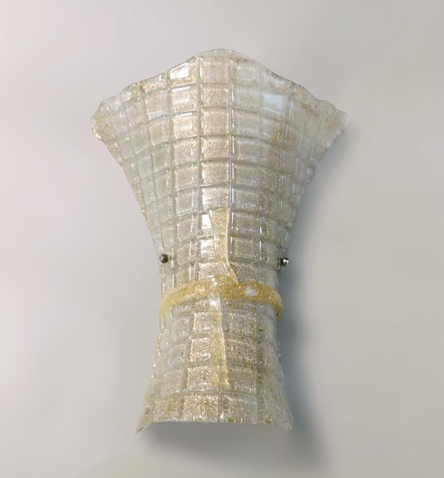 Mid-Century Modern Pair of Gold Graniglia Bow Sconces For Sale