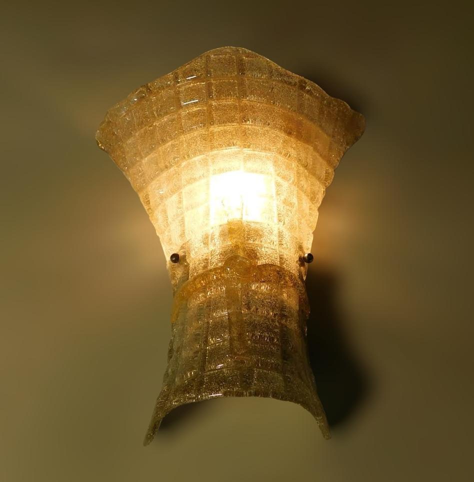 Murano Glass Pair of Gold Graniglia Bow Sconces For Sale