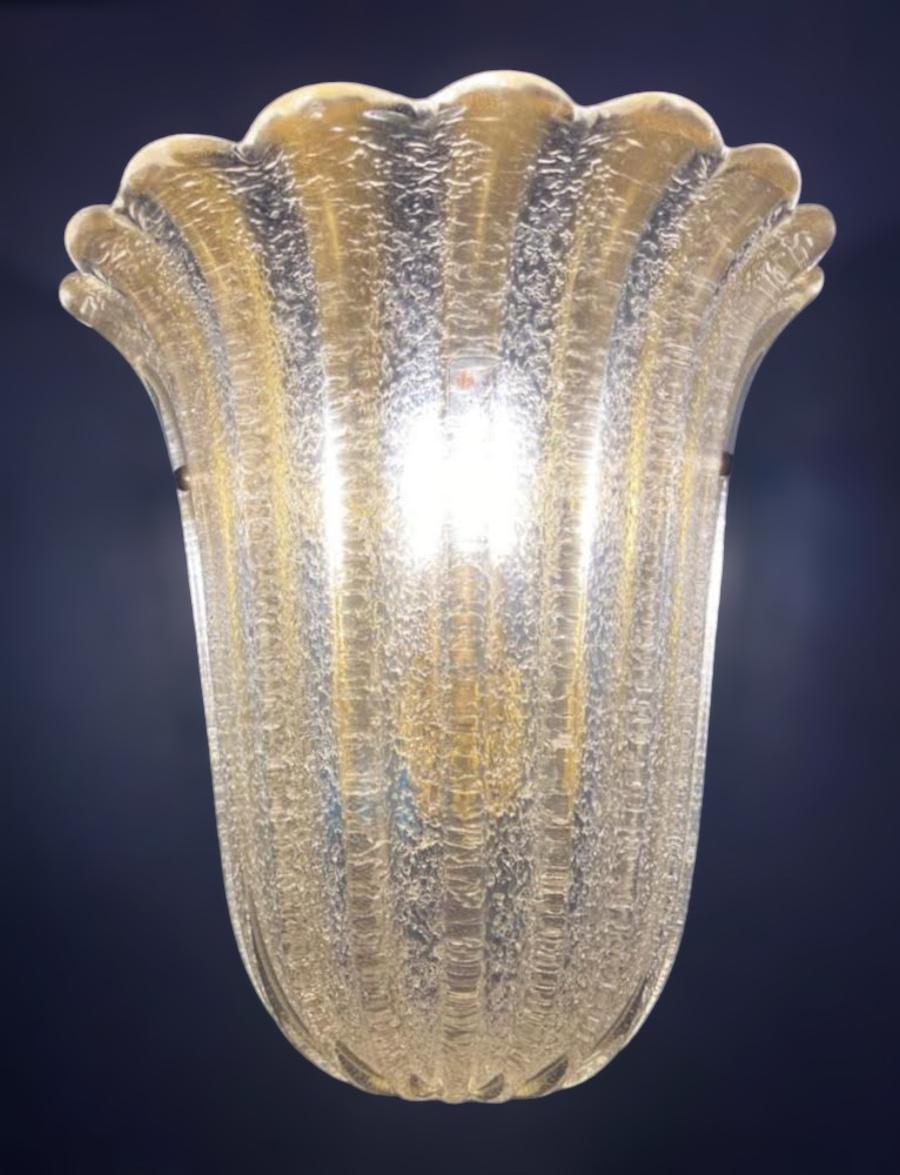 Gold Plate Pair of Gold Graniglia Shield Sconces by Barovier e Toso, 2 Pairs Available For Sale