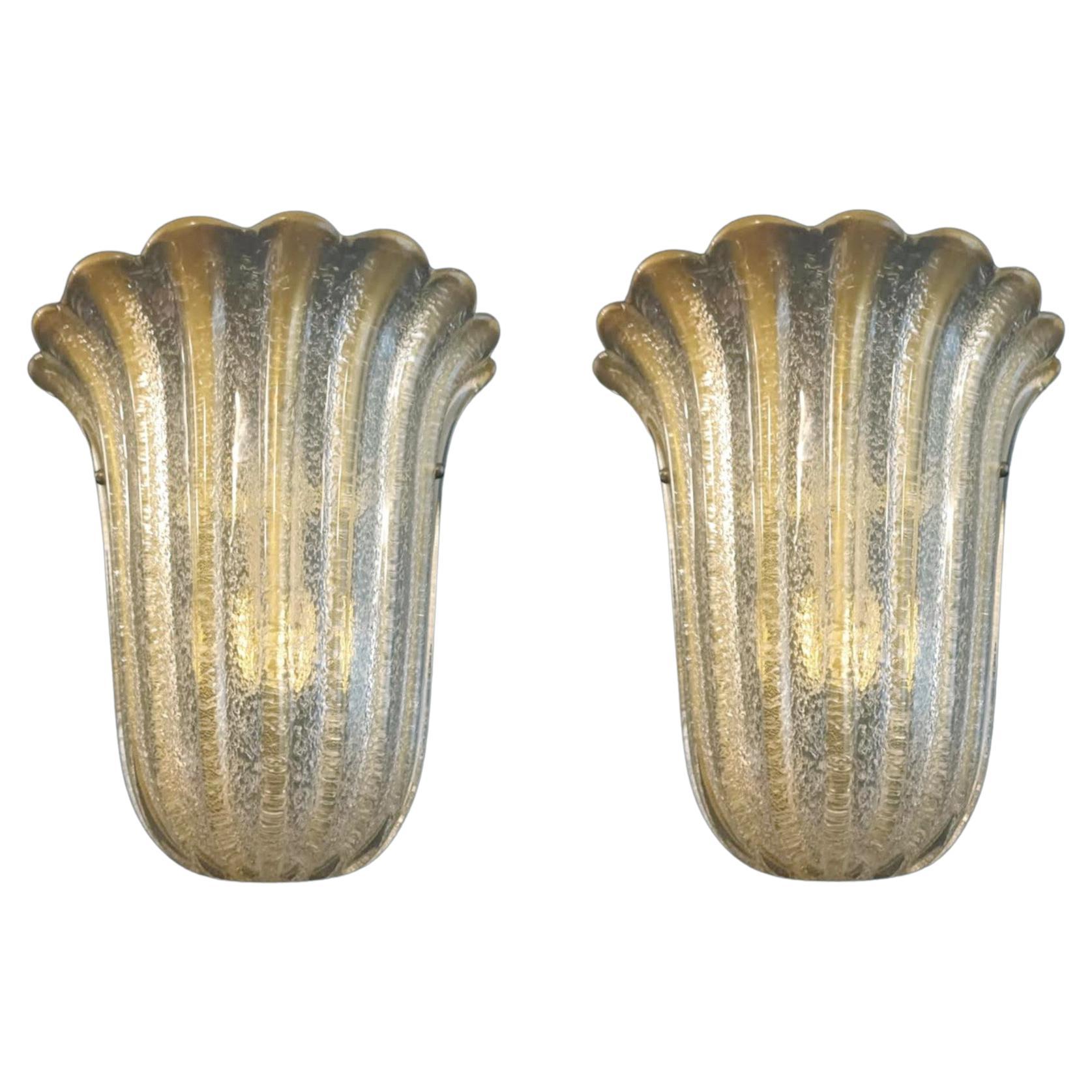 Pair of Gold Graniglia Shield Sconces by Barovier e Toso, 2 Pairs Available For Sale