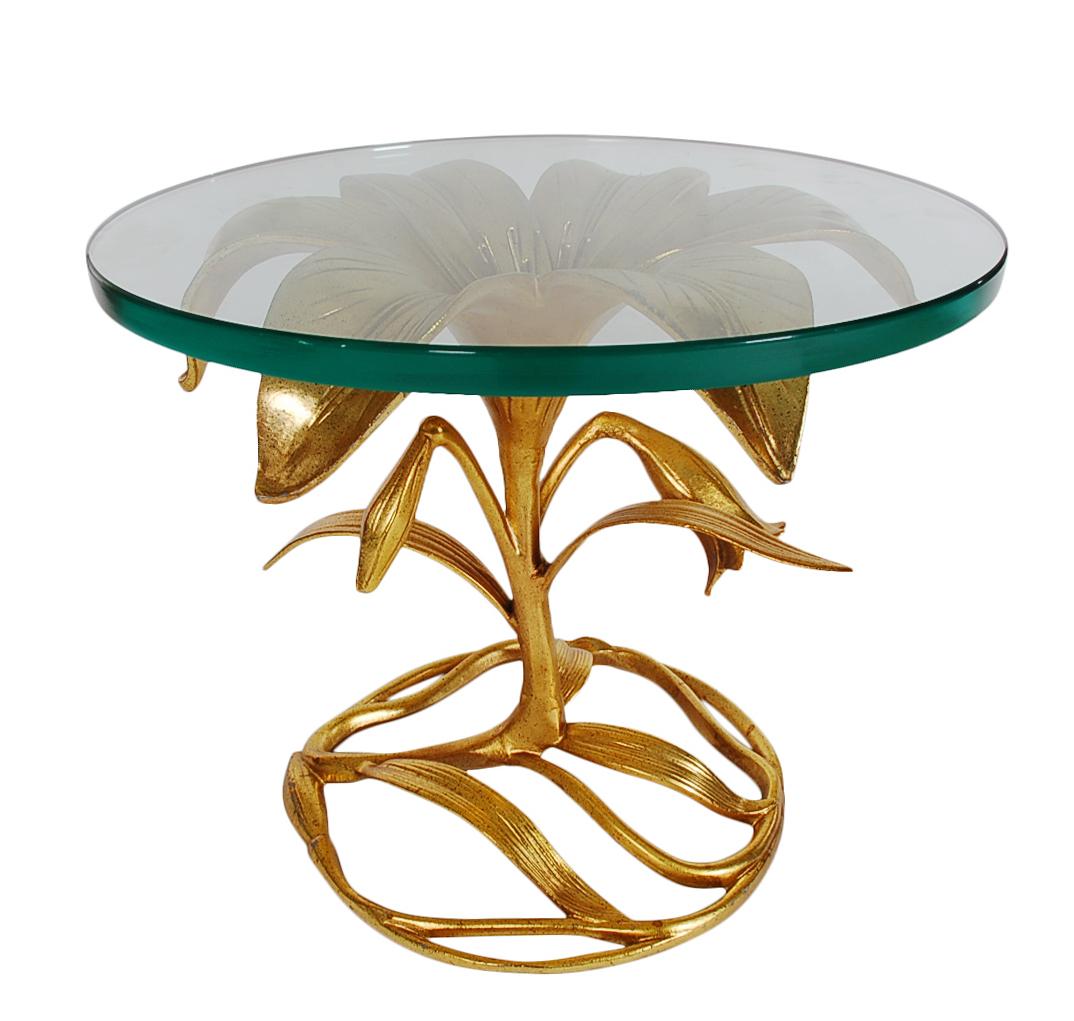 Mid-20th Century Pair of Gold Hollywood Regency Glass Top Side or End Tables by Arthur Court
