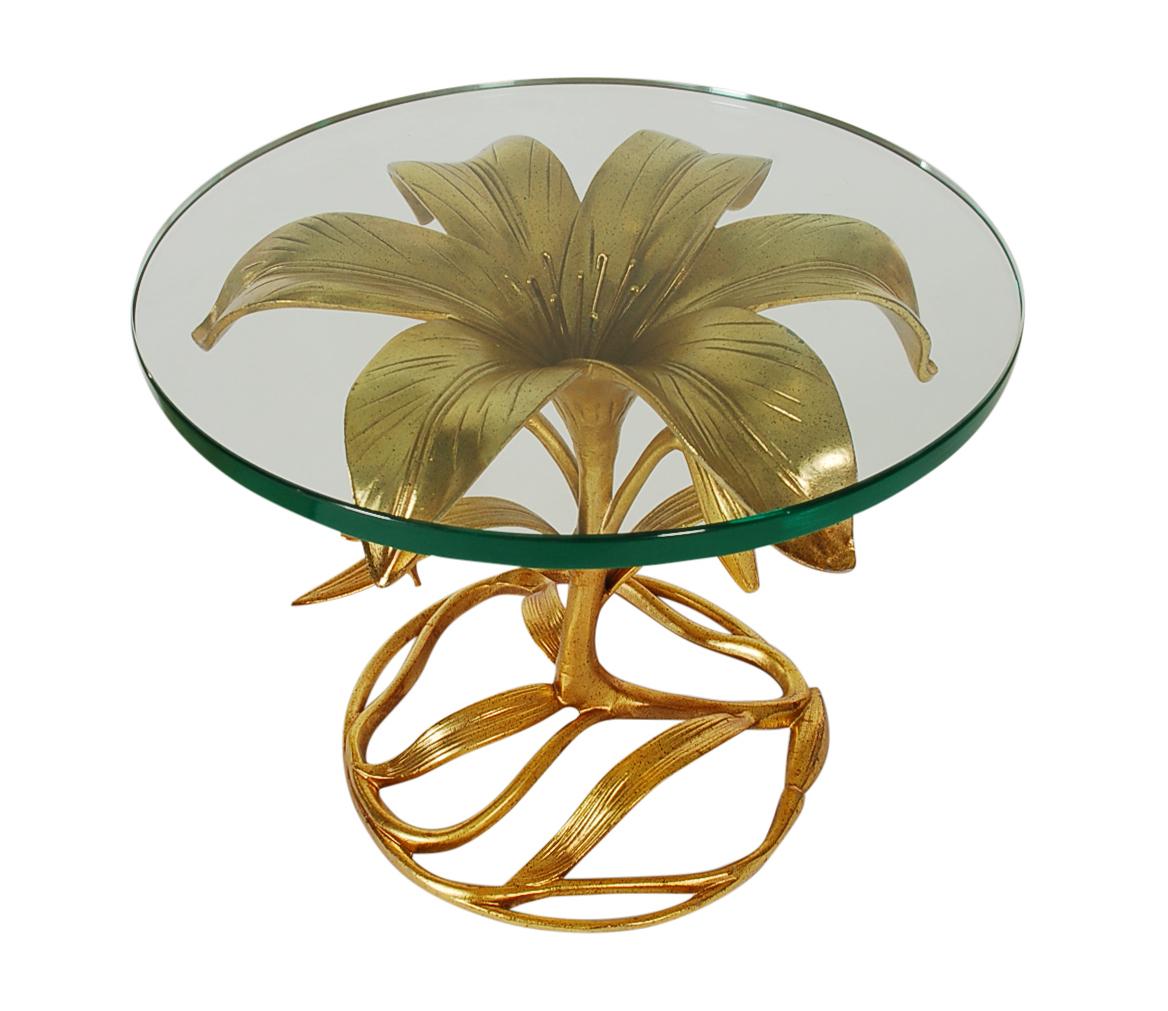 Pair of Gold Hollywood Regency Glass Top Side or End Tables by Arthur Court 3