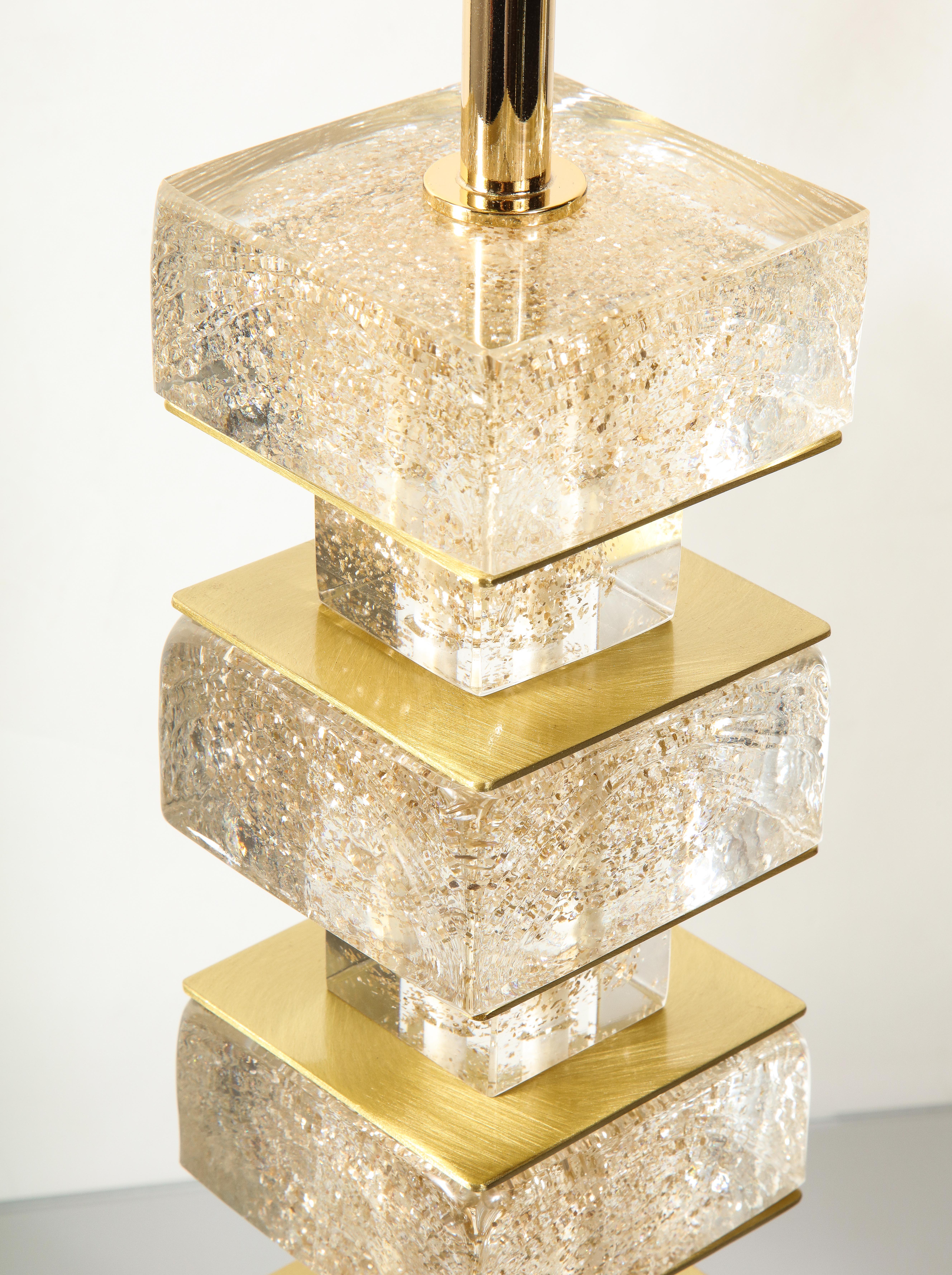 Pair of Gold Infused Murano Glass Cubist Table Lamps For Sale 3