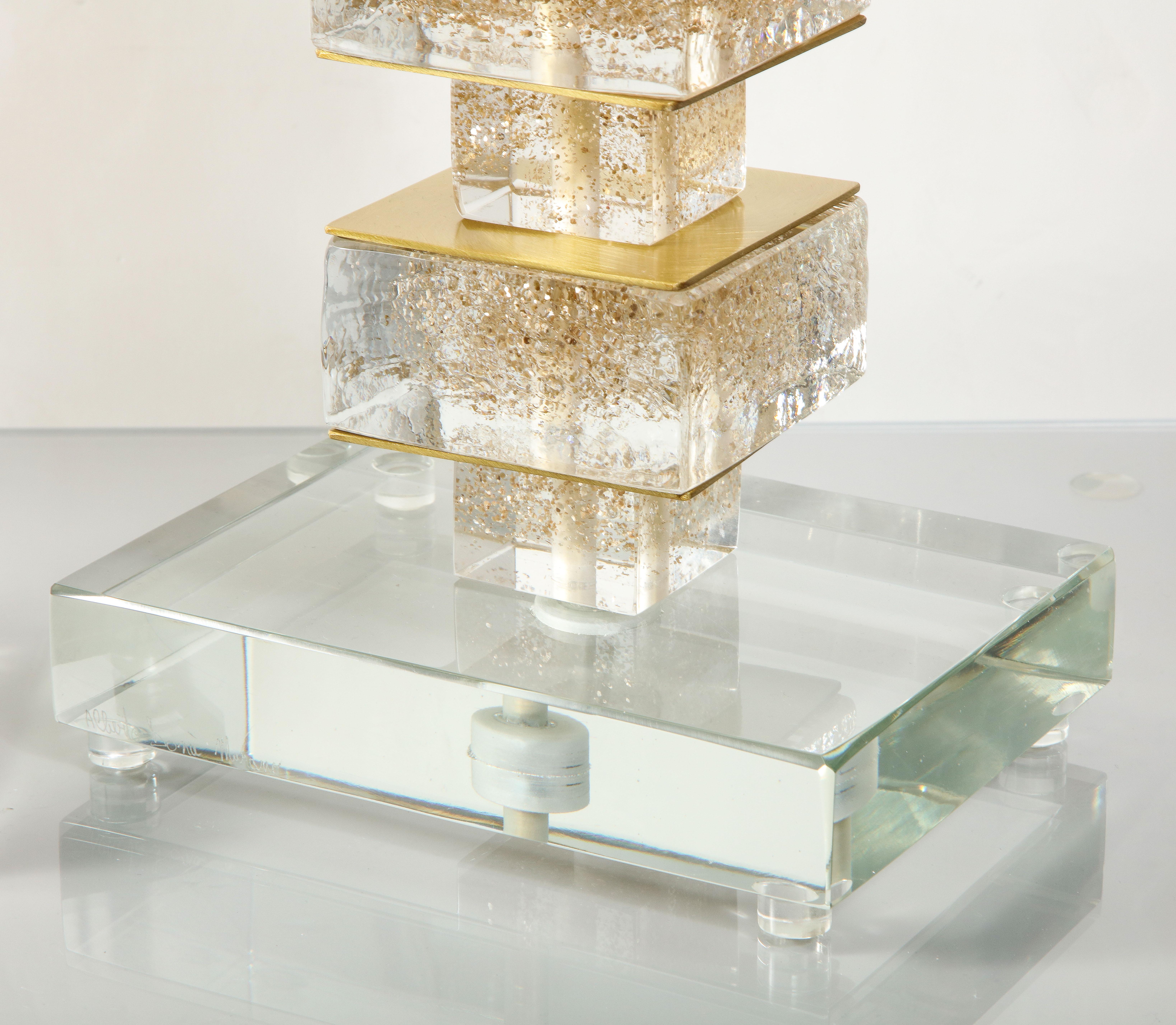 Paire de lampes de table cubistes en verre de Murano infusé d'or en vente 2