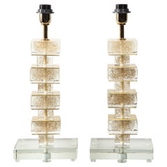 Pair of Gold Infused Murano Glass Cubist Table Lamps, Made-to-Order