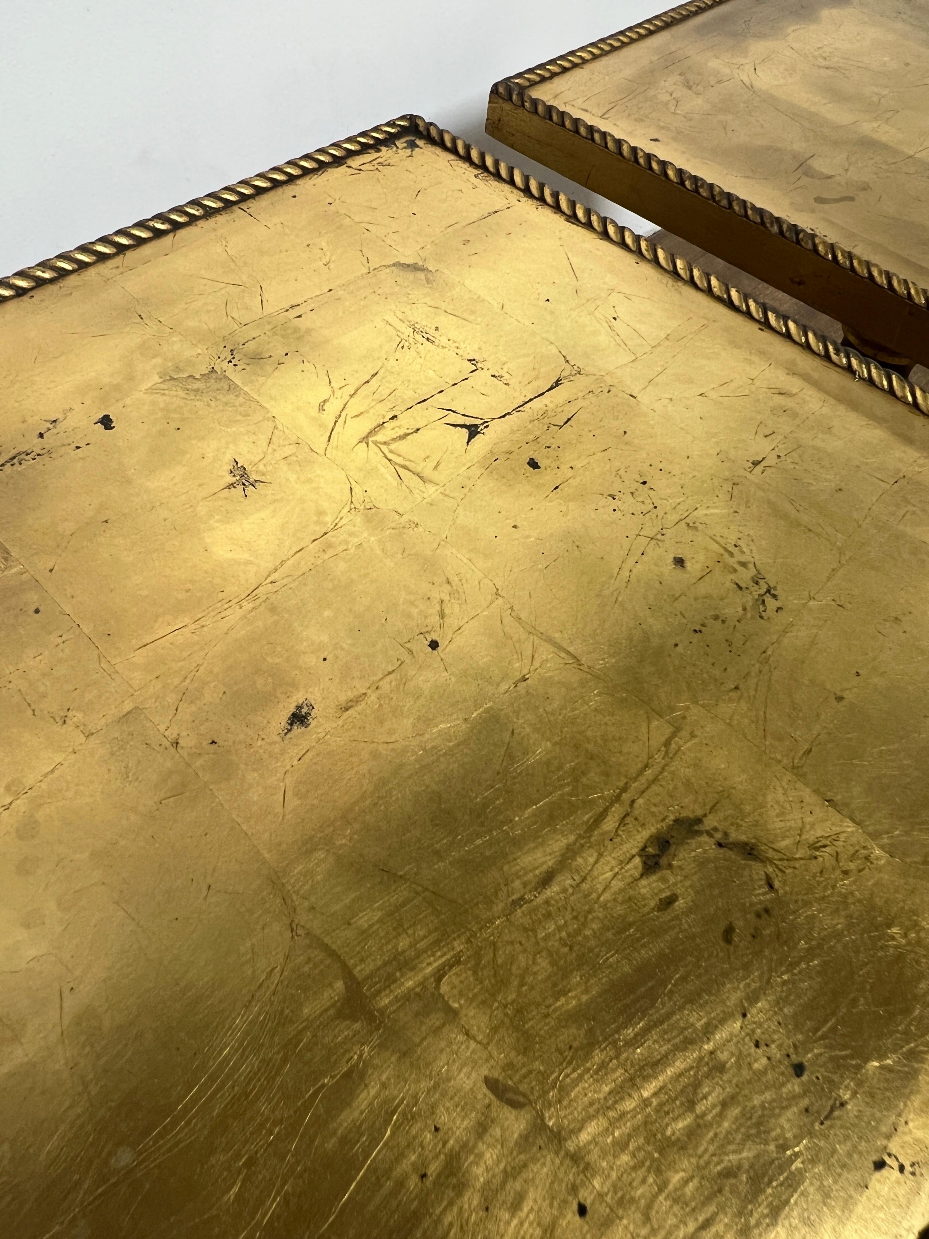 Pair of Gold Leaf And Lacquer Neoclassical Side Tables Circa 1960s In Good Condition For Sale In Peabody, MA