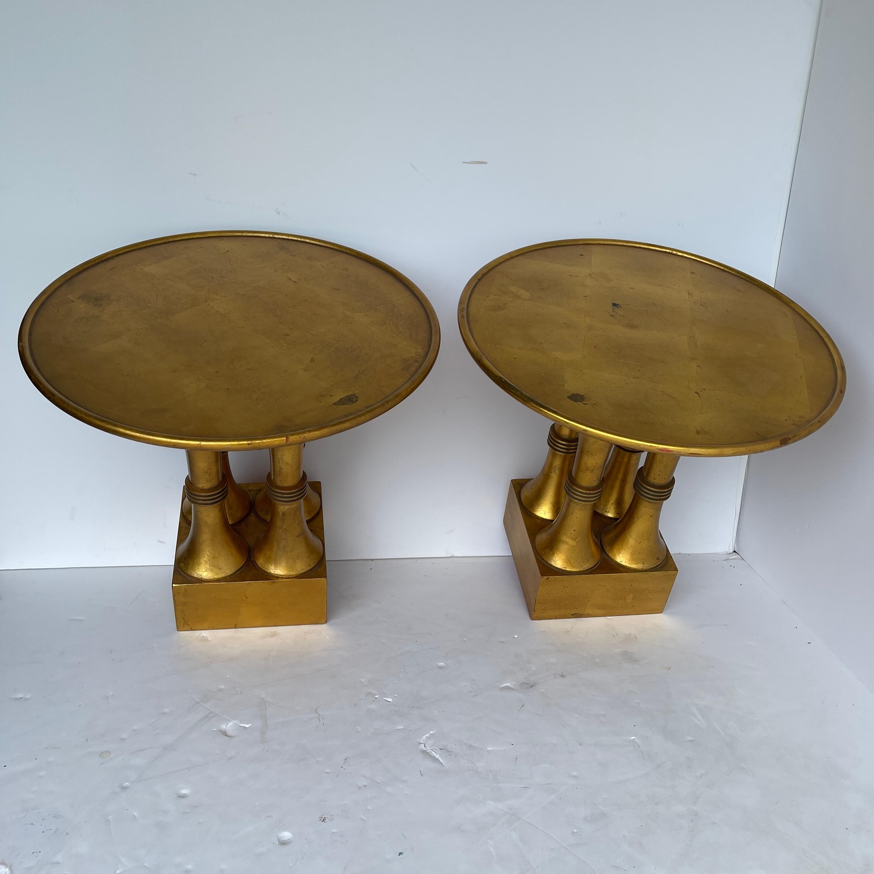 Pair of Gold Leaf and Red Lacquer Side Tables, Hollywood Regency 6