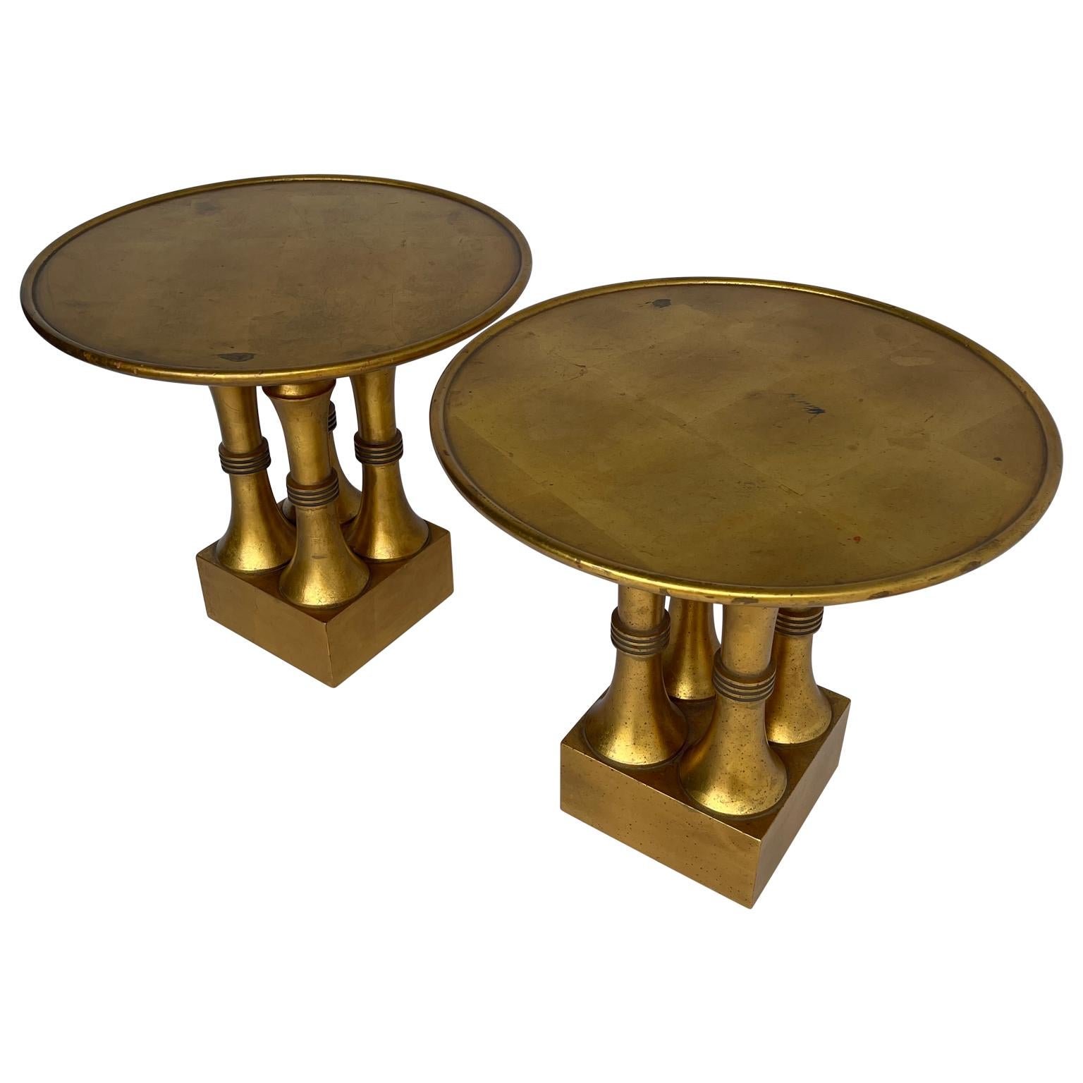 Gilt Pair of Gold Leaf and Red Lacquer Side Tables, Hollywood Regency