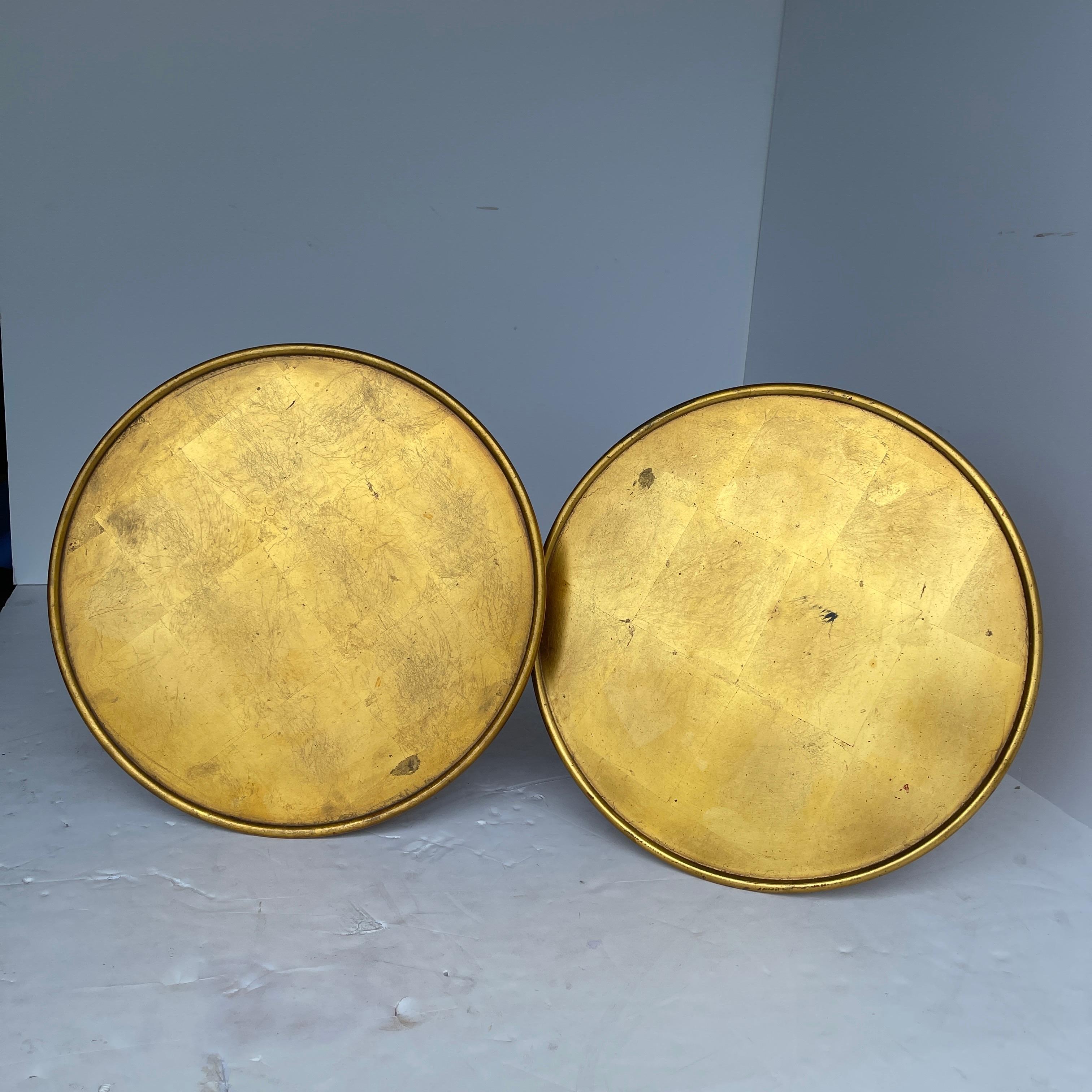 American Pair of Gold Leaf and Red Lacquer Side Tables, Hollywood Regency