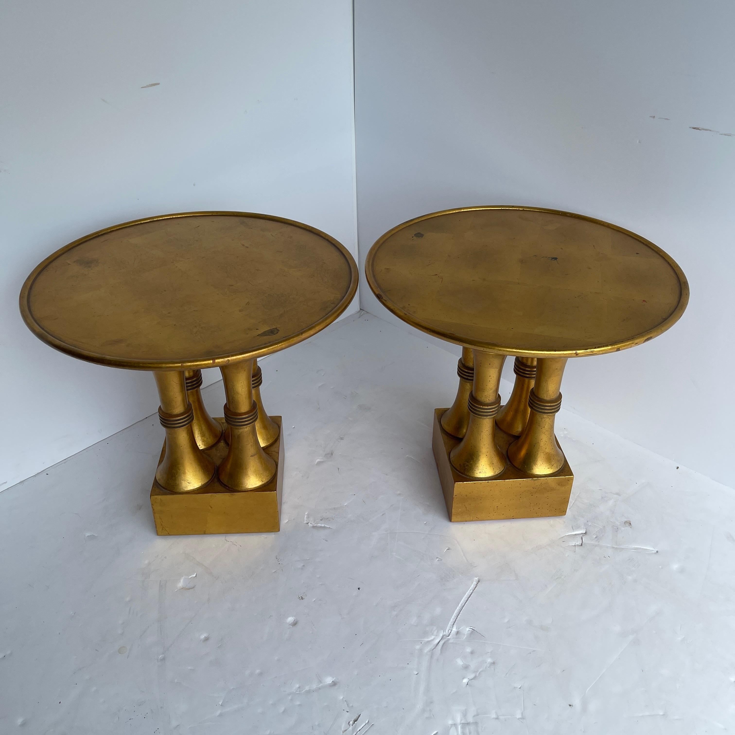 Pair of Gold Leaf and Red Lacquer Side Tables, Hollywood Regency 10
