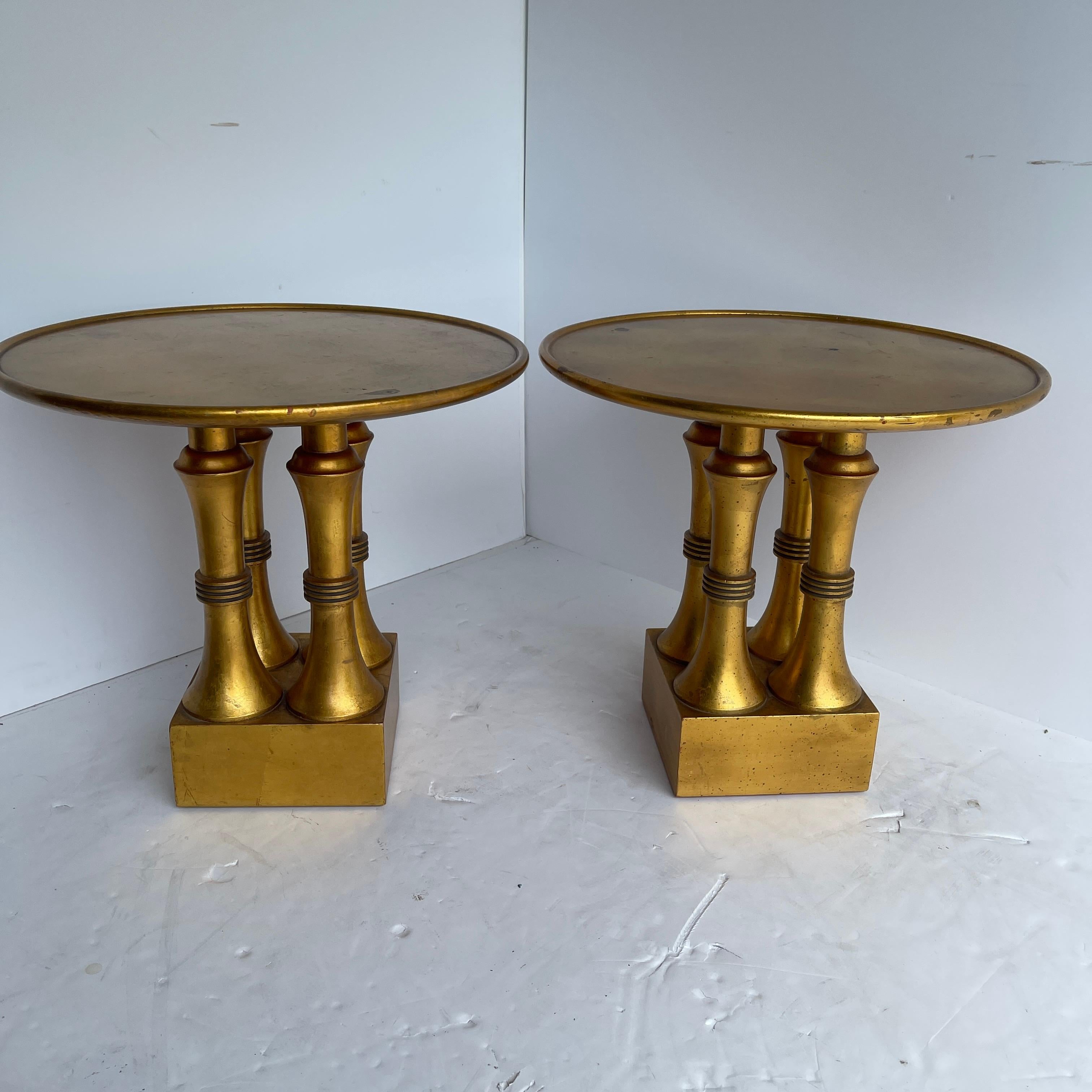 Pair of Gold Leaf and Red Lacquer Side Tables, Hollywood Regency 11