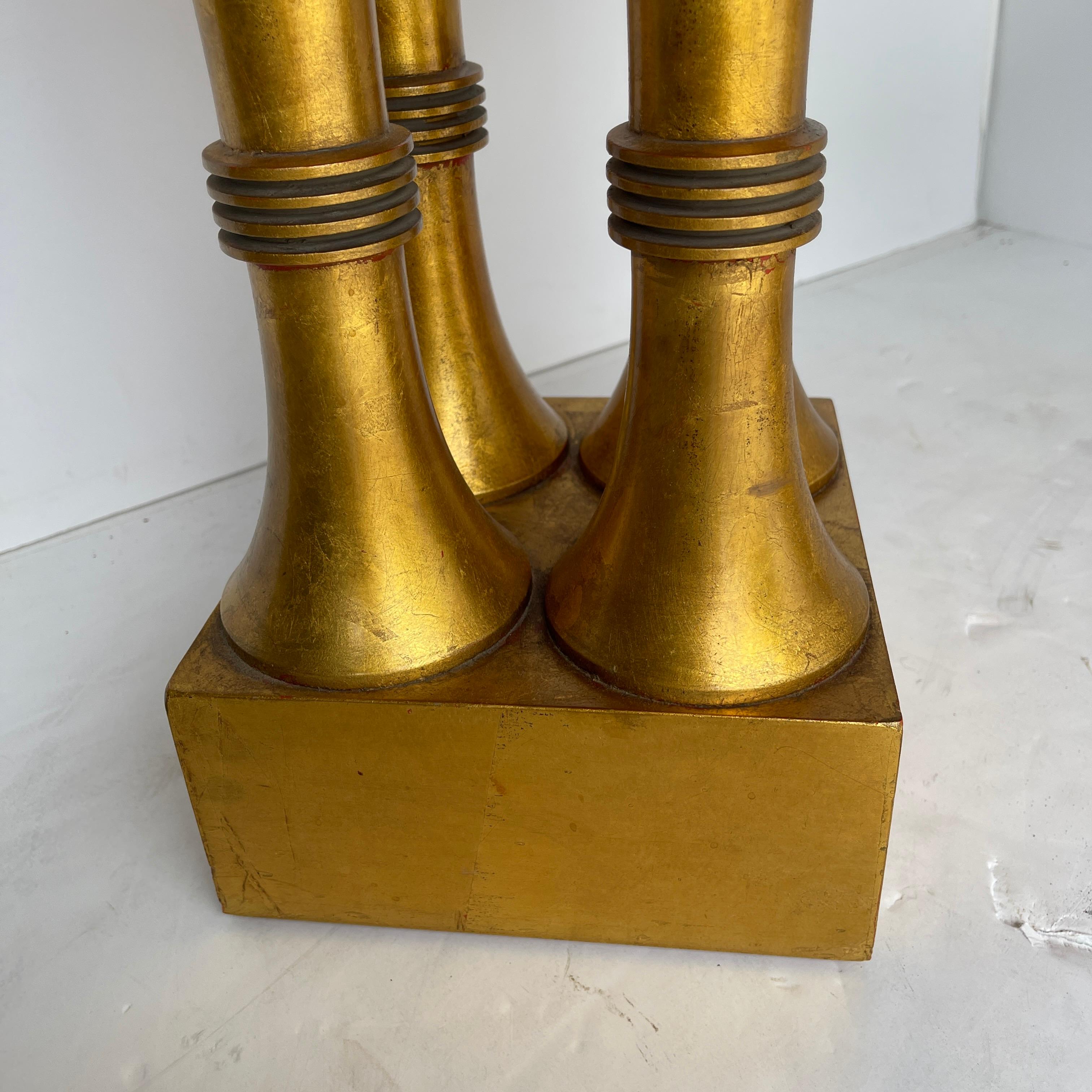 20th Century Pair of Gold Leaf and Red Lacquer Side Tables, Hollywood Regency