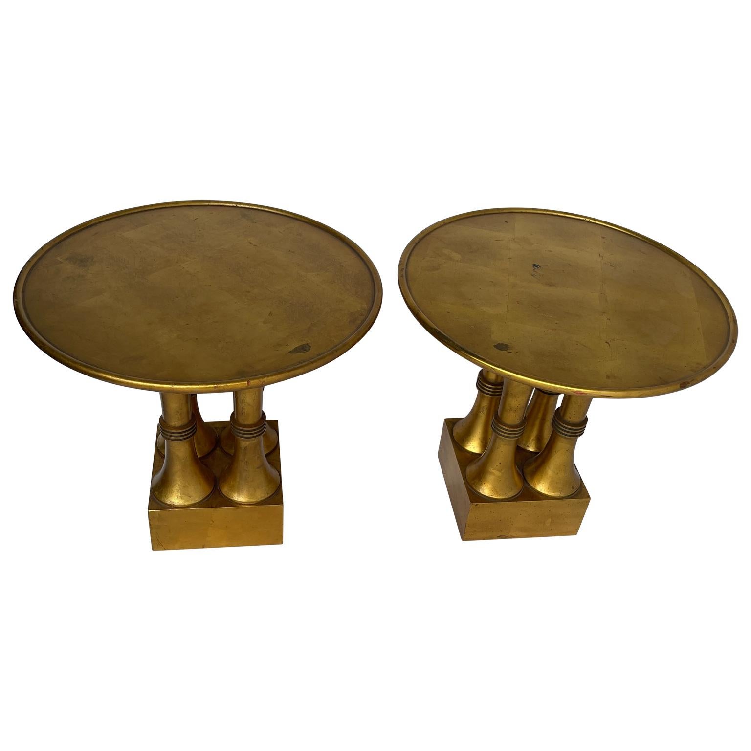 Pair of Gold Leaf and Red Lacquer Side Tables, Hollywood Regency In Good Condition In Haddonfield, NJ