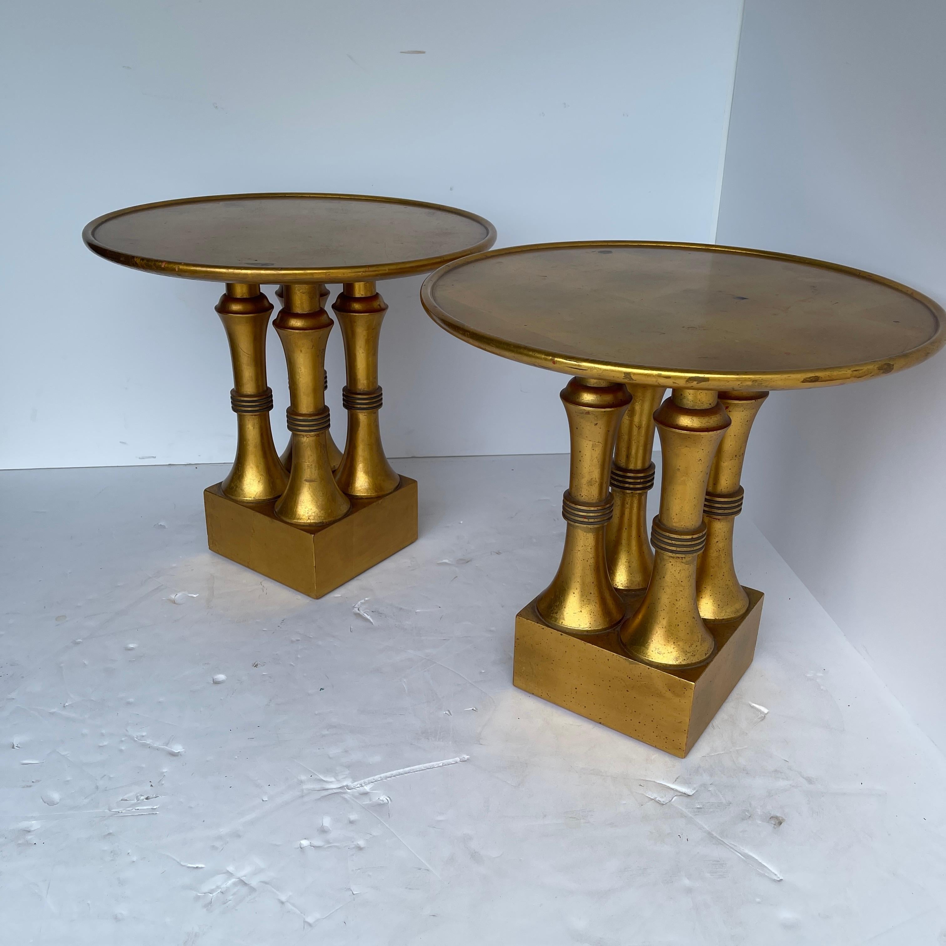 Pair of Gold Leaf and Red Lacquer Side Tables, Hollywood Regency 1