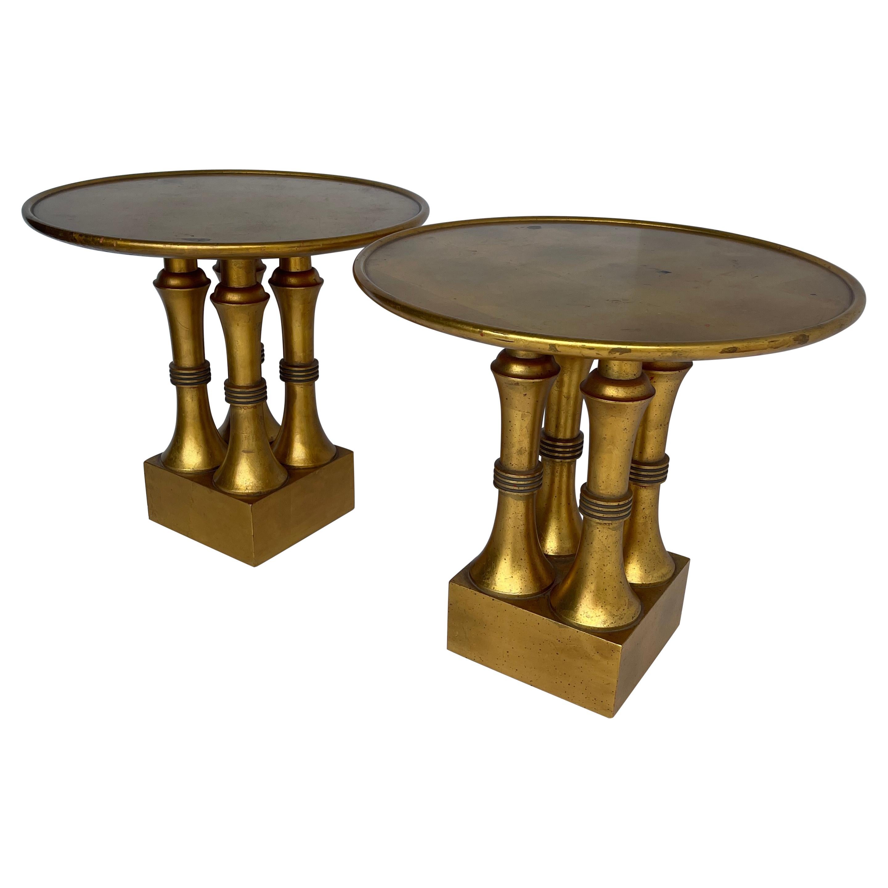 Pair of Gold Leaf and Red Lacquer Side Tables, Hollywood Regency