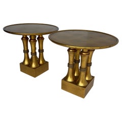 Pair of Gold Leaf and Red Lacquer Side Tables, Hollywood Regency