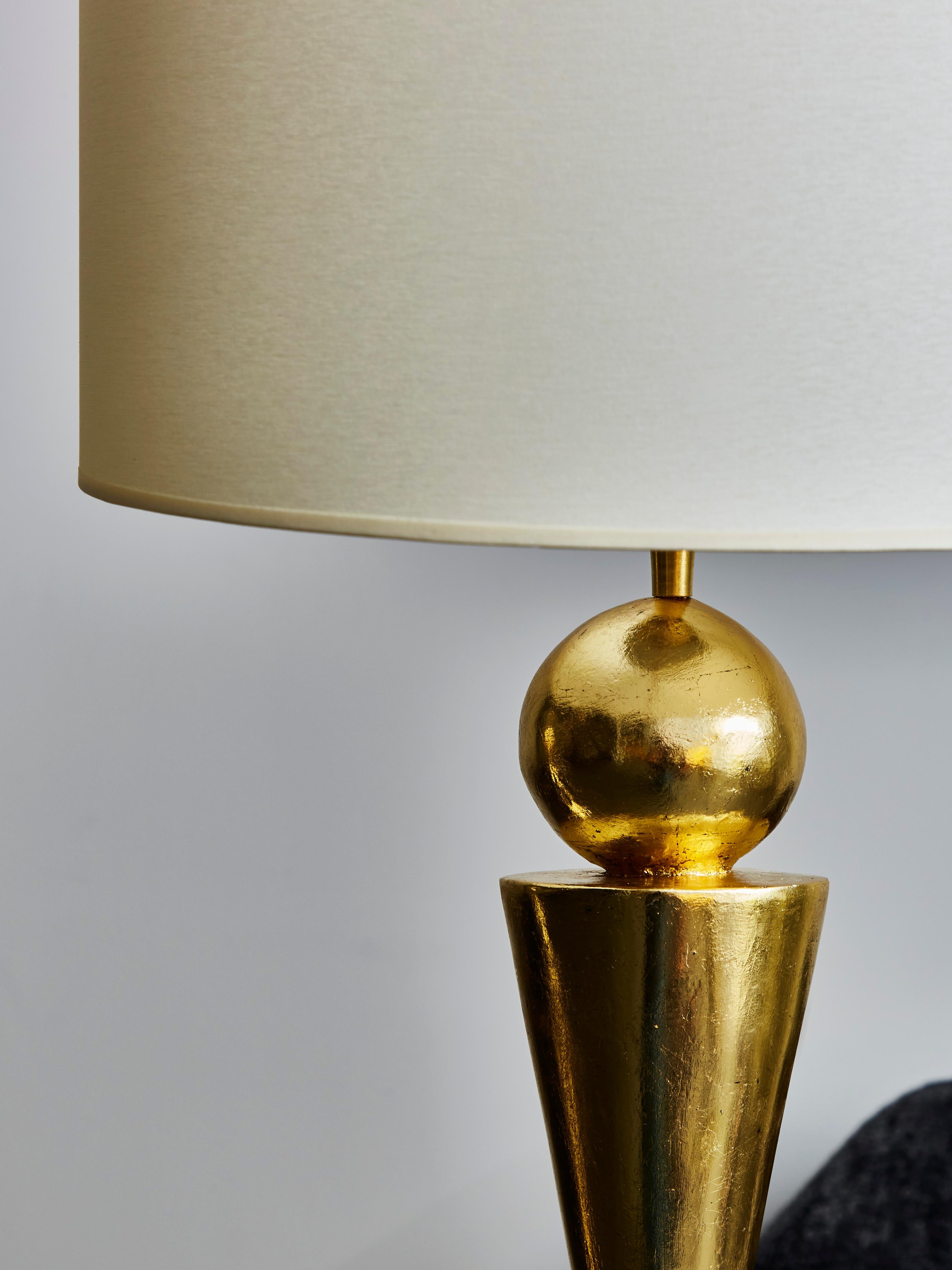 Modern Pair of Gold Leaf Covered Plaster Table Lamps For Sale