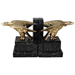 Pair of Gold Leaf Eagle on Marble Bookends