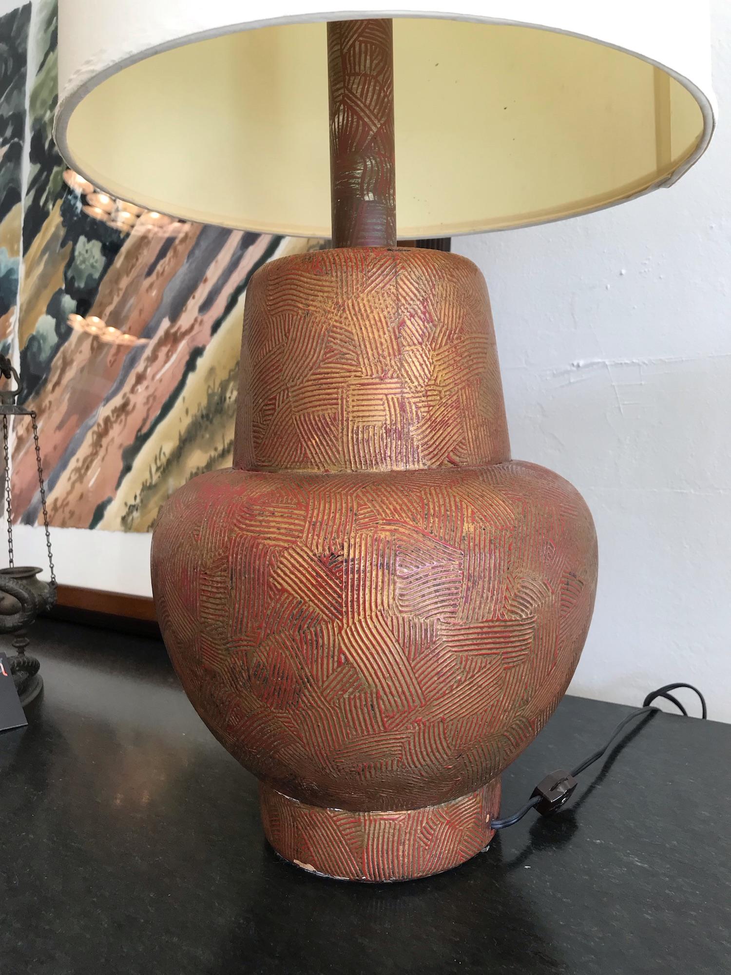 Pair of Gold Leaf Gilded Wood Gesso Lamps by James Mont, USA, 1950s For Sale 1