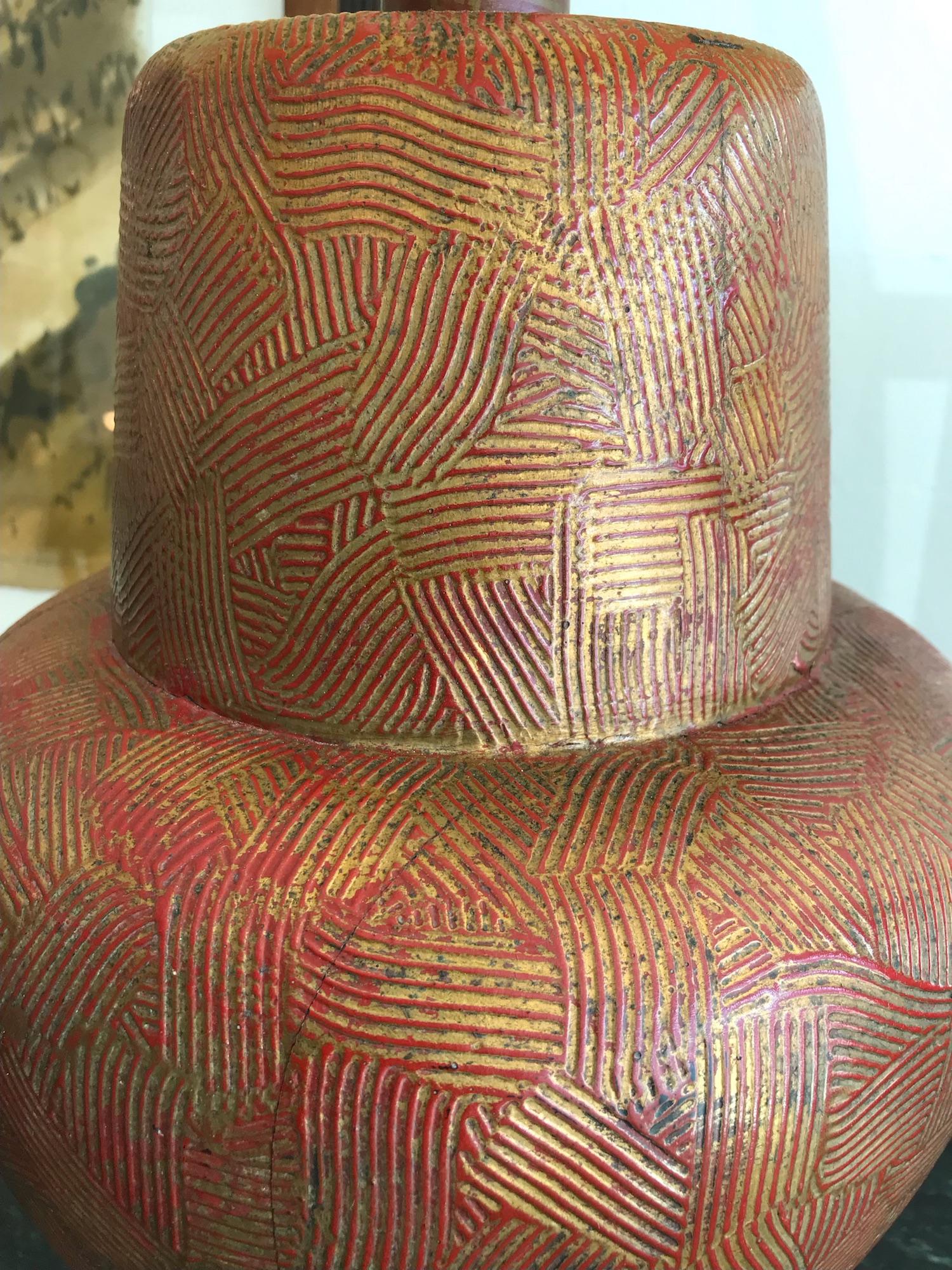 Pair of Gold Leaf Gilded Wood Gesso Lamps by James Mont, USA, 1950s For Sale 2