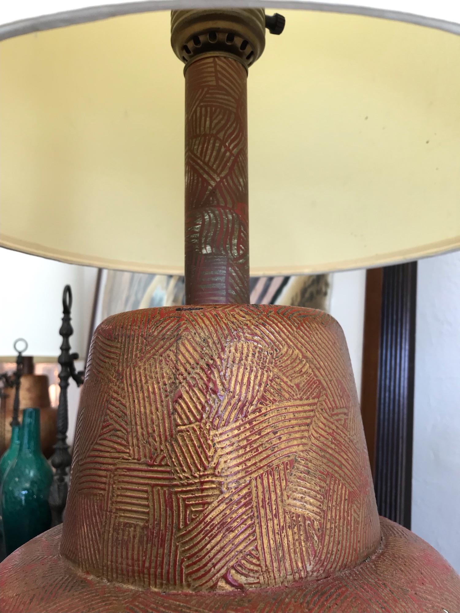 Pair of Gold Leaf Gilded Wood Gesso Lamps by James Mont, USA, 1950s For Sale 3