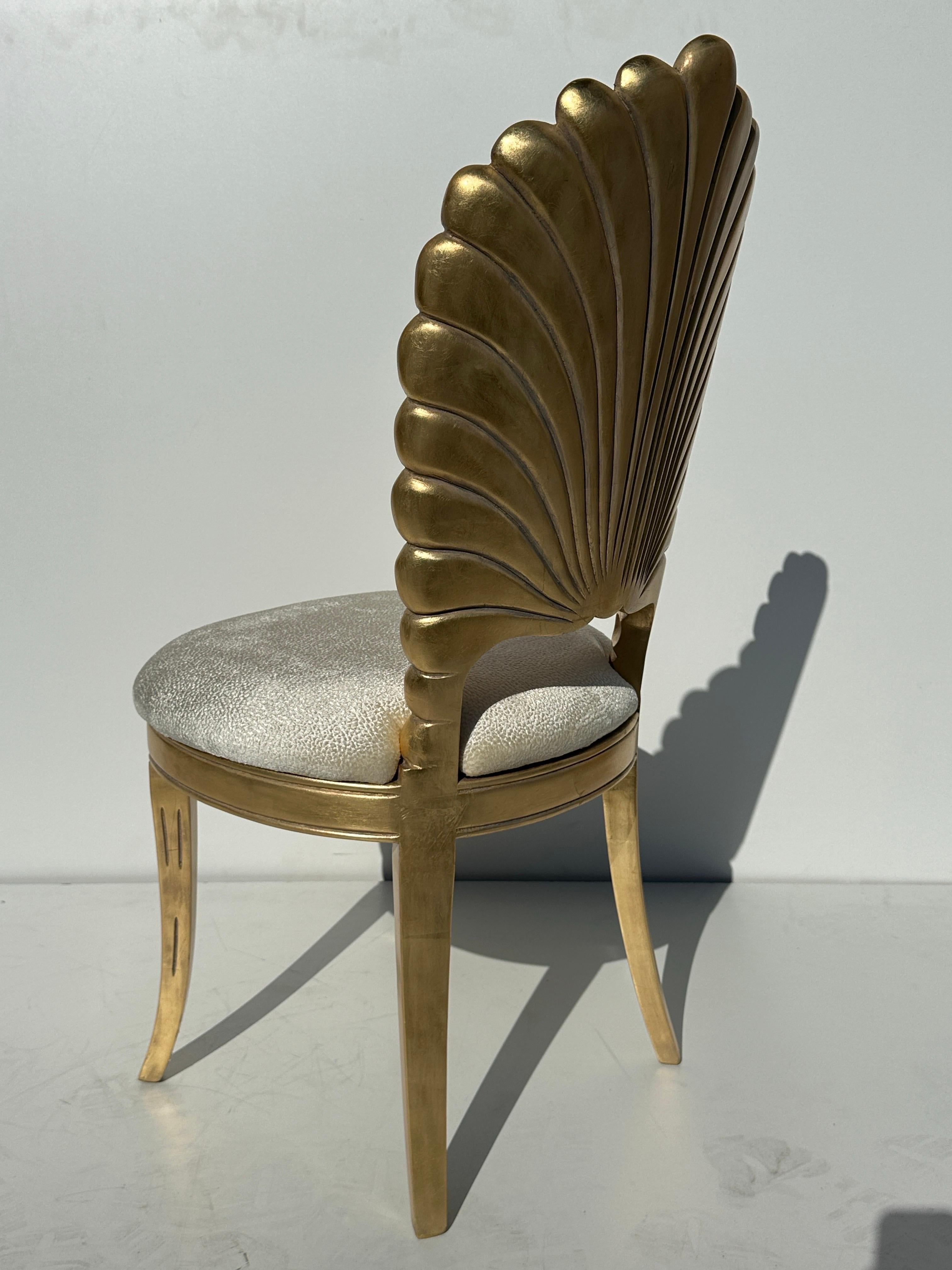 Beech Pair of Gold Leaf Grotto Shell Back Chairs For Sale