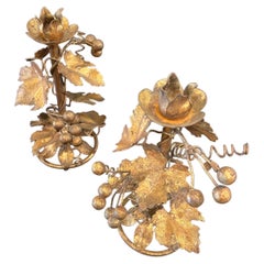 Pair of Gold Leaf Italian candle Holders Hollywood Regency