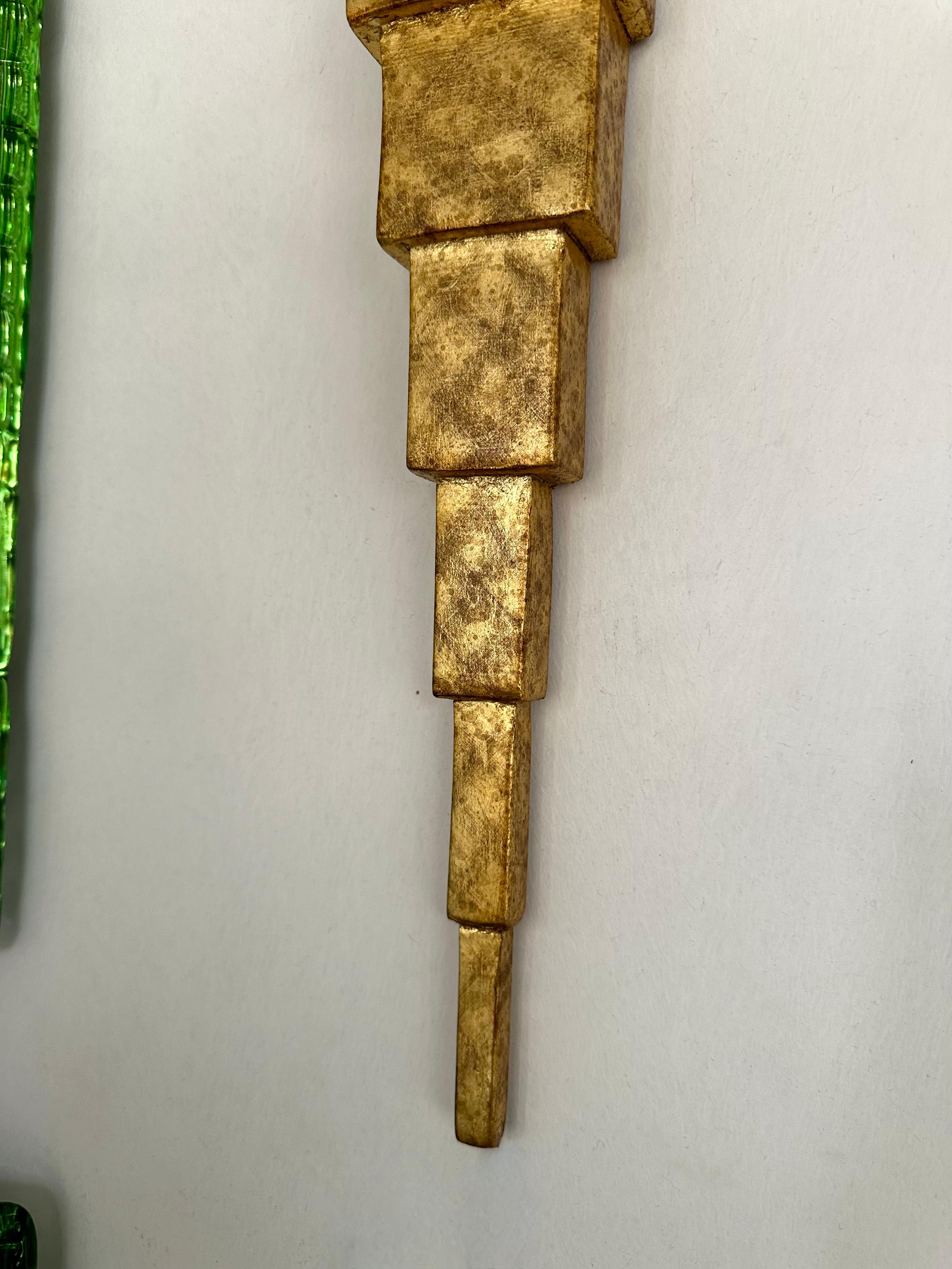 Pareja de apliques de cristal de Murano dorado y madera dorada de Terzani, Italia, años 90 en venta 1