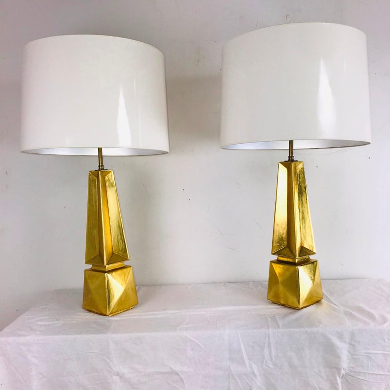 Pair Of Gold Leaf Obelisk Table Lamps, Gold Leaf Obelisk Table Lamp