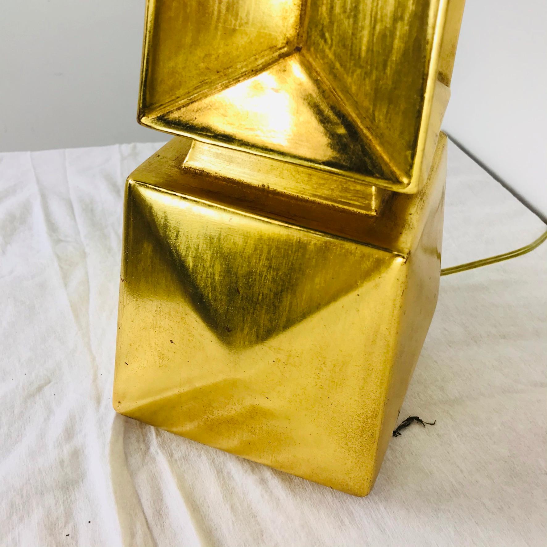 Pair of Gold Leaf Obelisk Table Lamps In Good Condition For Sale In Dallas, TX