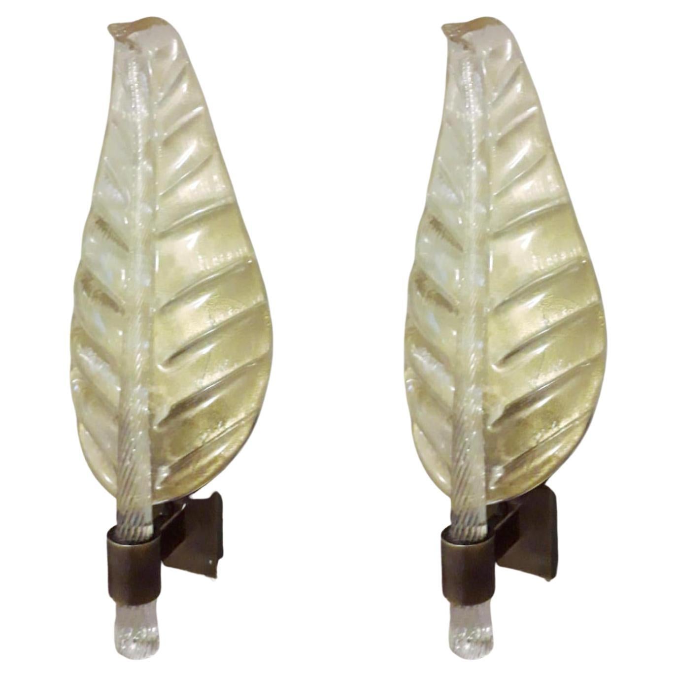 Pair of Large Gold Leaf Sconces by Barovier e Toso