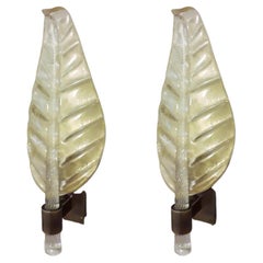 Pair of Large Gold Leaf Sconces by Barovier e Toso, 2 Pairs Available