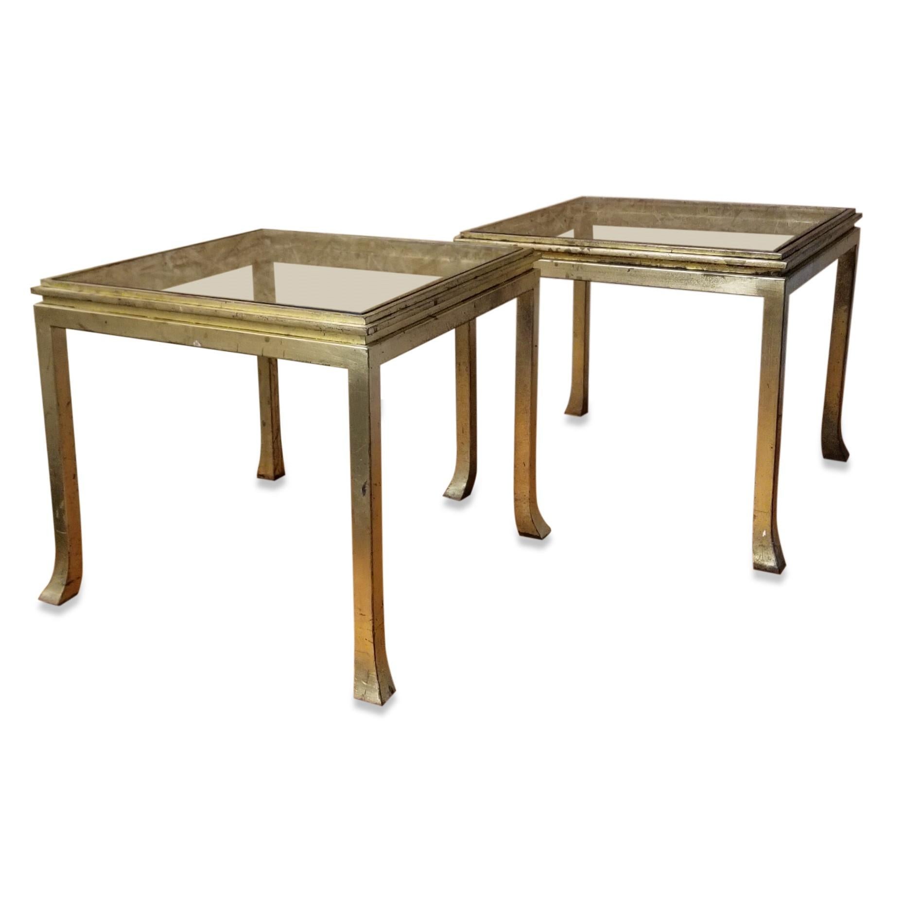 French Pair of Gold Leaf Solid Steel End Tables by Maison Ramsay, France, 1970s