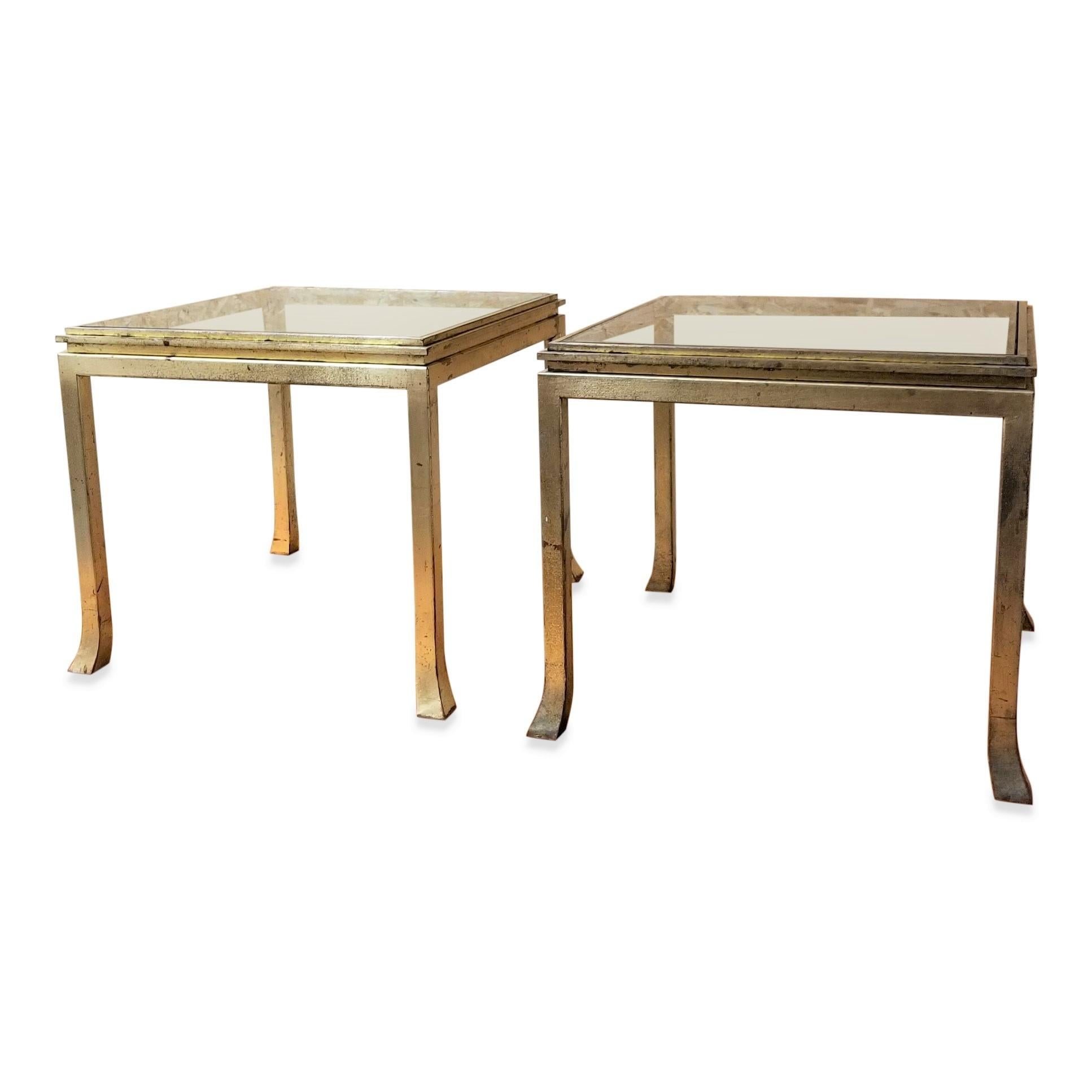 French Pair of Gold Leaf Solid Steel End Tables by Maison Ramsay, France, 1970s