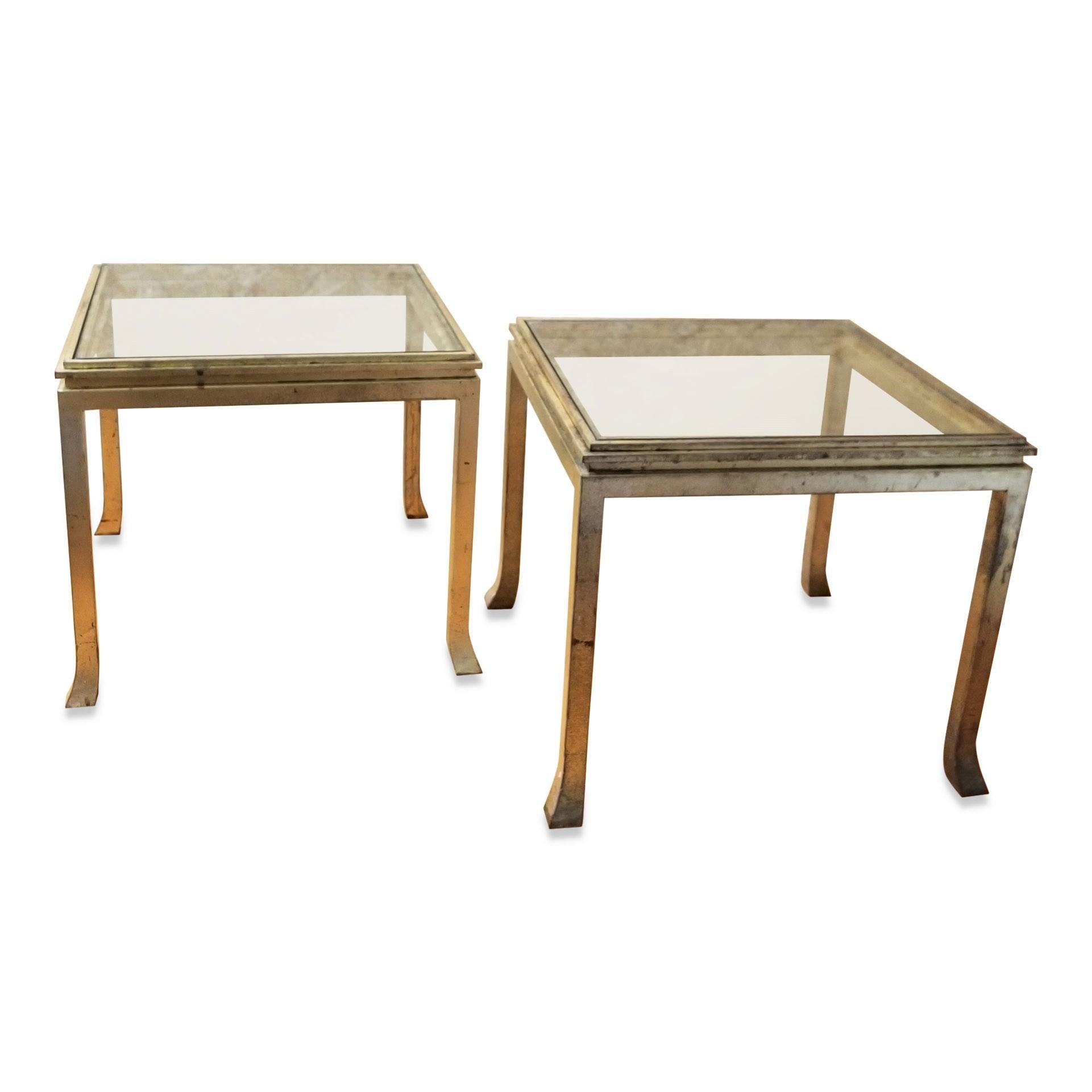 Plated Pair of Gold Leaf Solid Steel End Tables by Maison Ramsay, France, 1970s